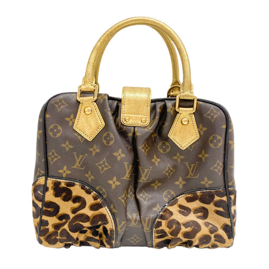 Monogram Brown Coated Canvas Leopard Print Hand Bag