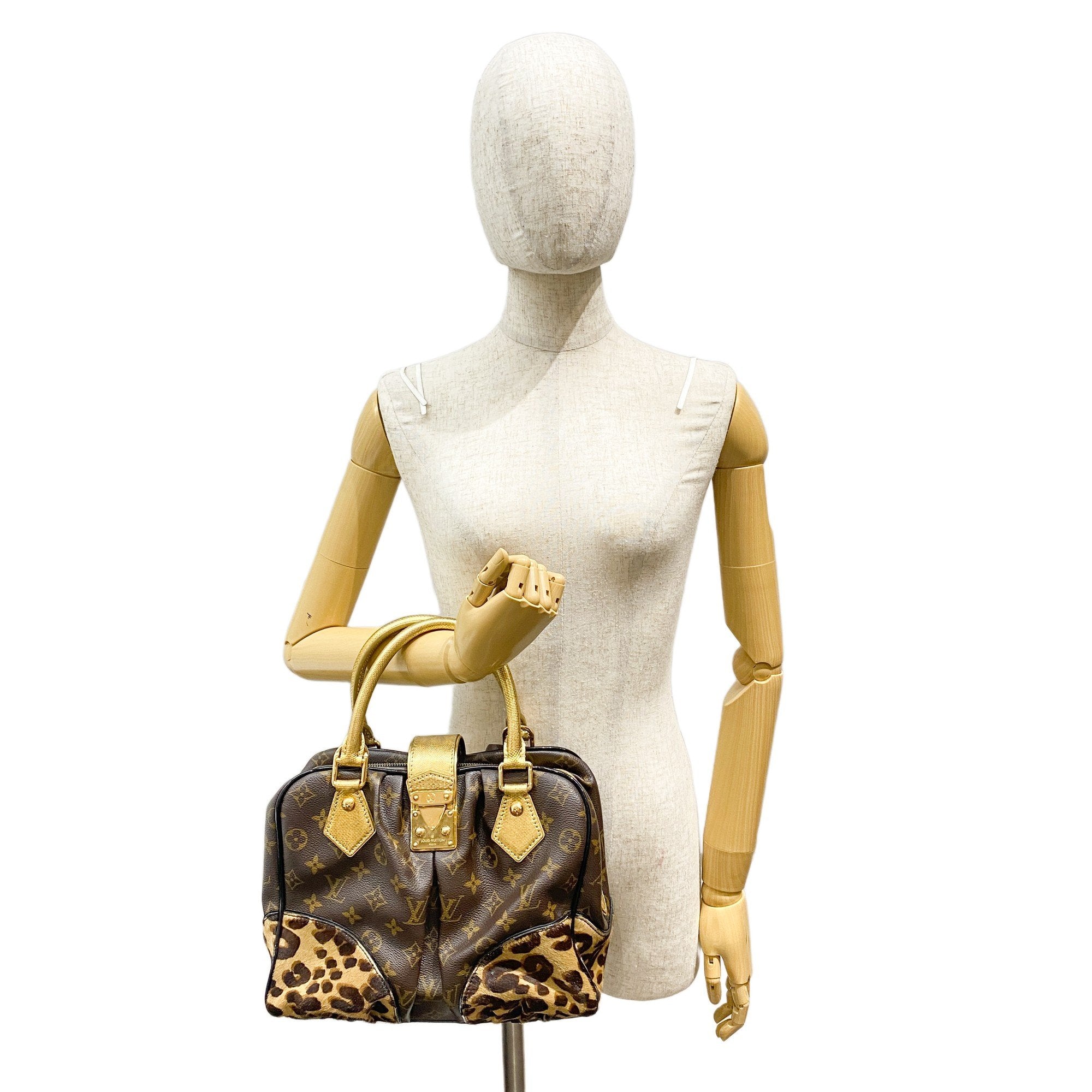 Monogram Brown Coated Canvas Leopard Print Hand Bag