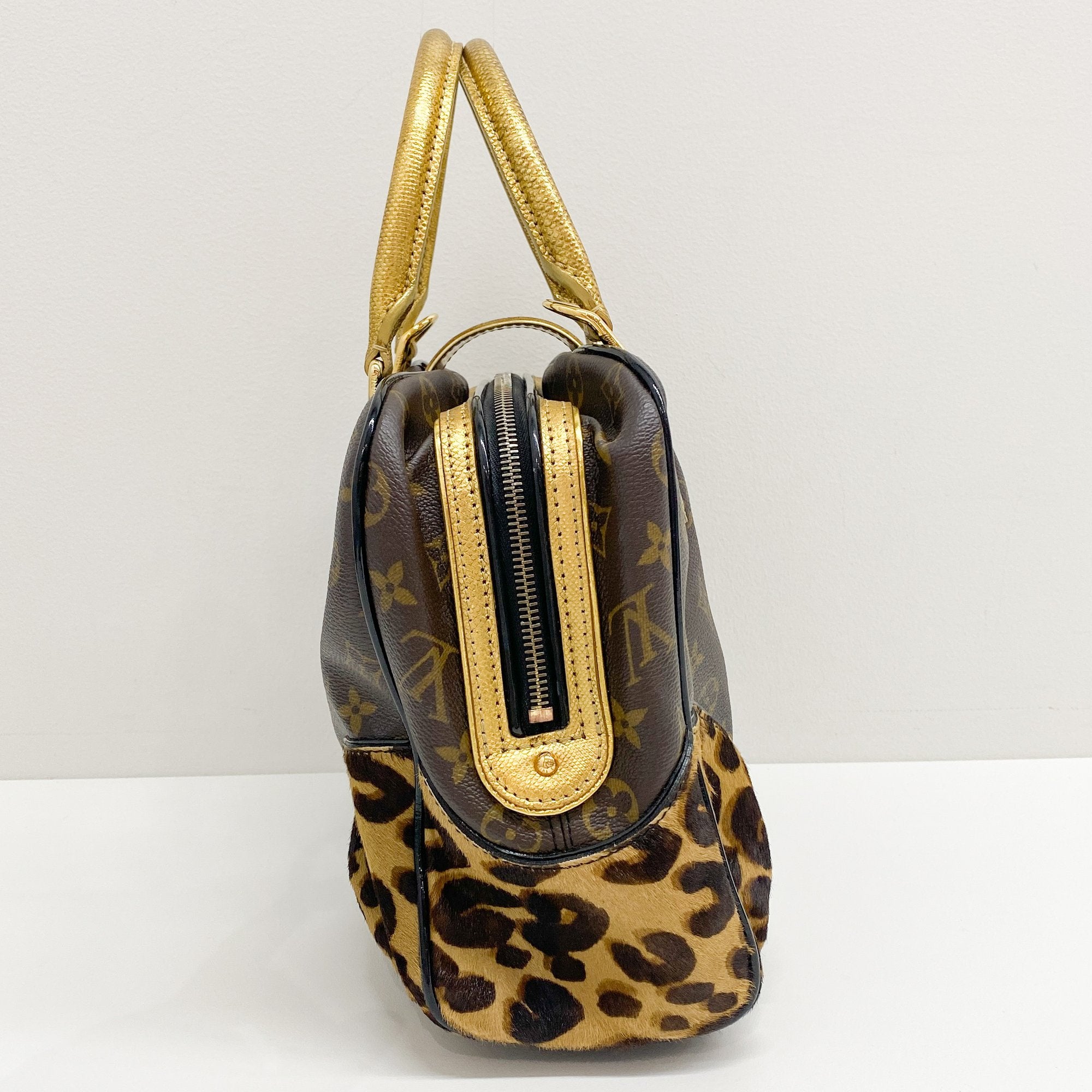 Monogram Brown Coated Canvas Leopard Print Hand Bag
