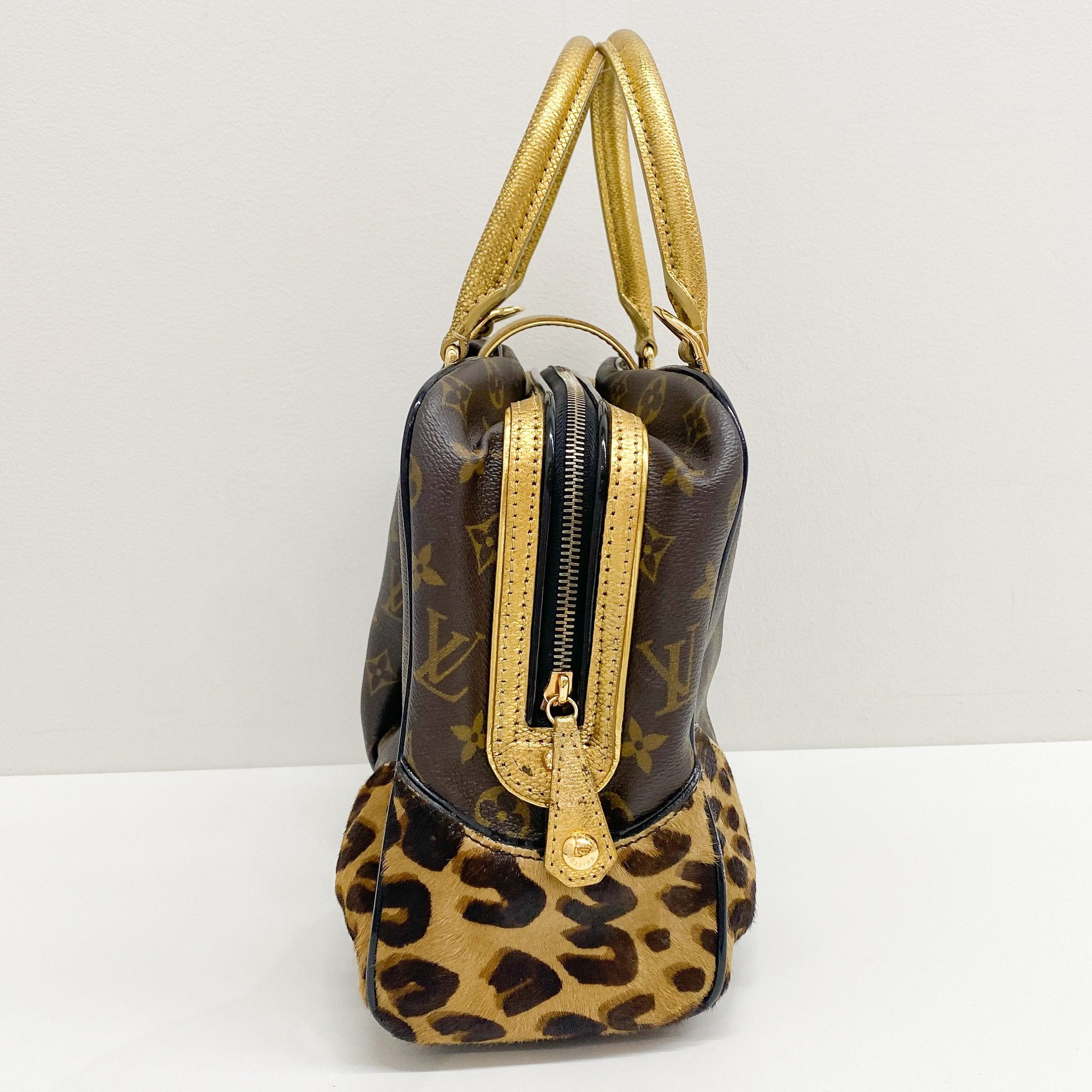 Monogram Brown Coated Canvas Leopard Print Hand Bag