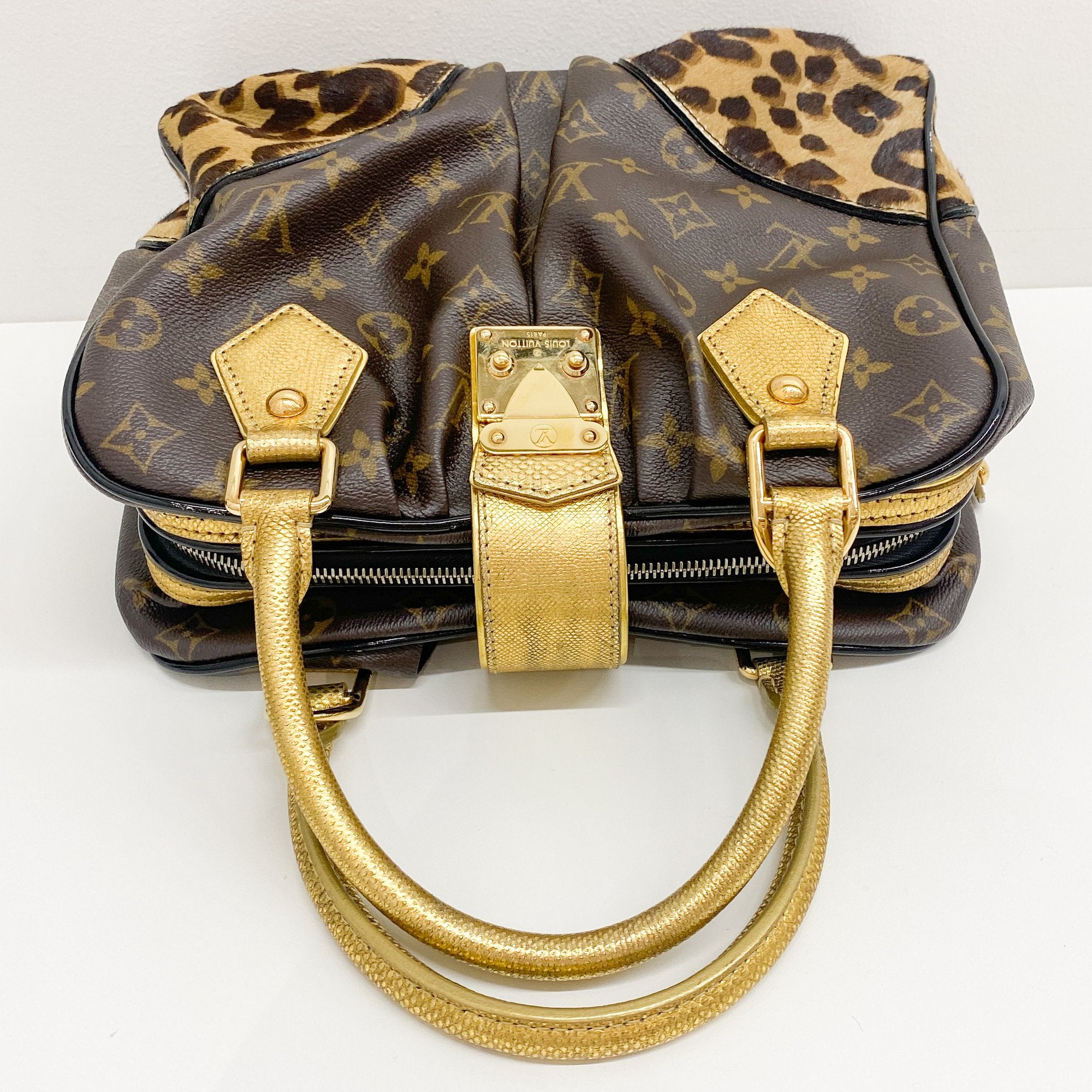 Monogram Brown Coated Canvas Leopard Print Hand Bag