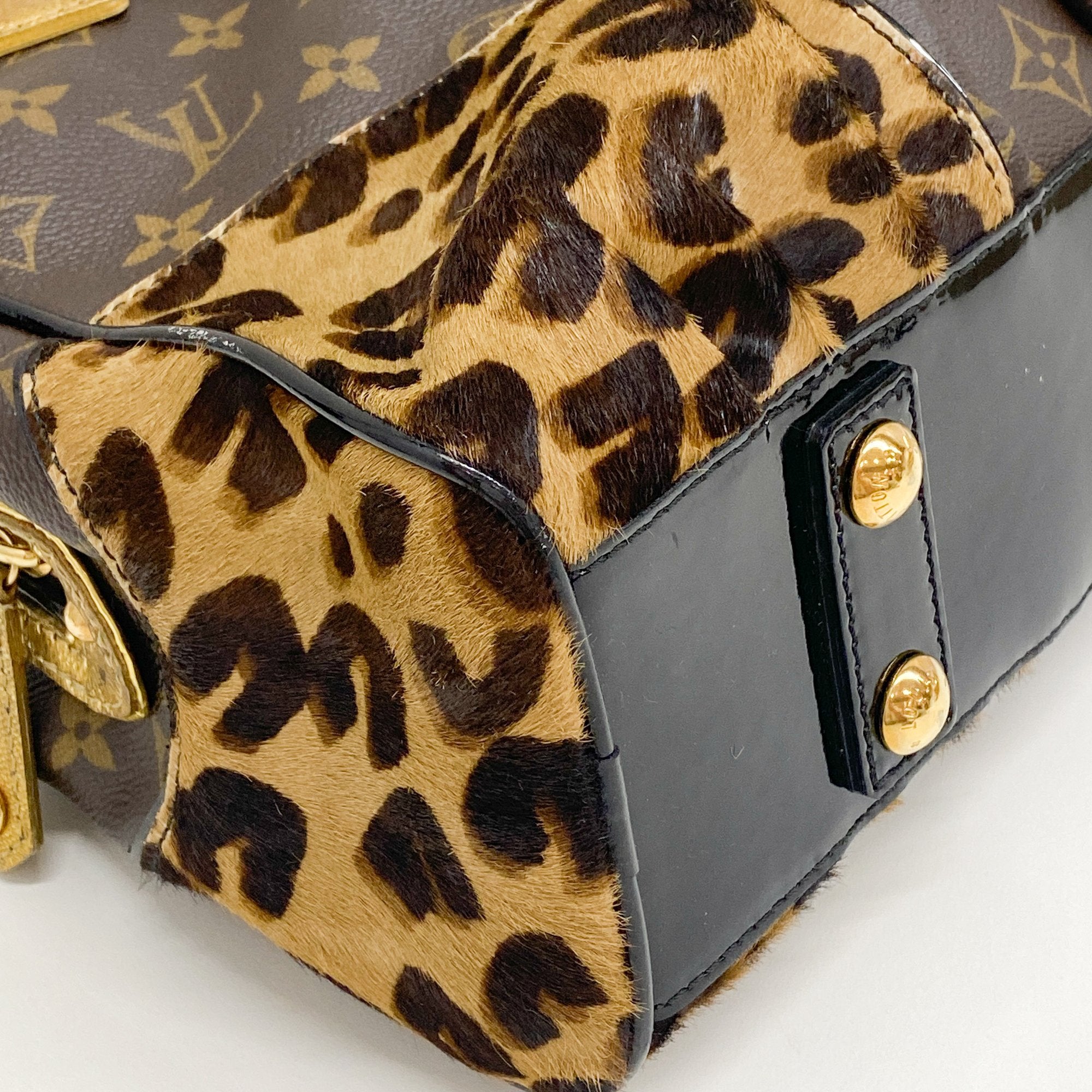 Monogram Brown Coated Canvas Leopard Print Hand Bag