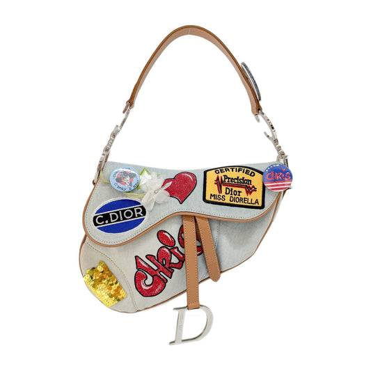 Miss Diorella Saddle Patches Blue Denim Shoulder Bag
