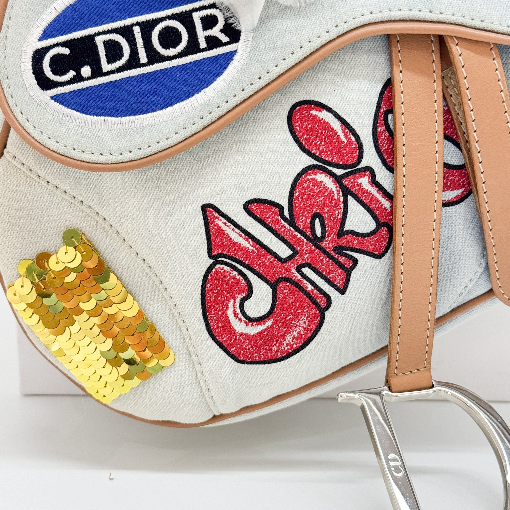 Miss Diorella Saddle Patches Blue Denim Shoulder Bag