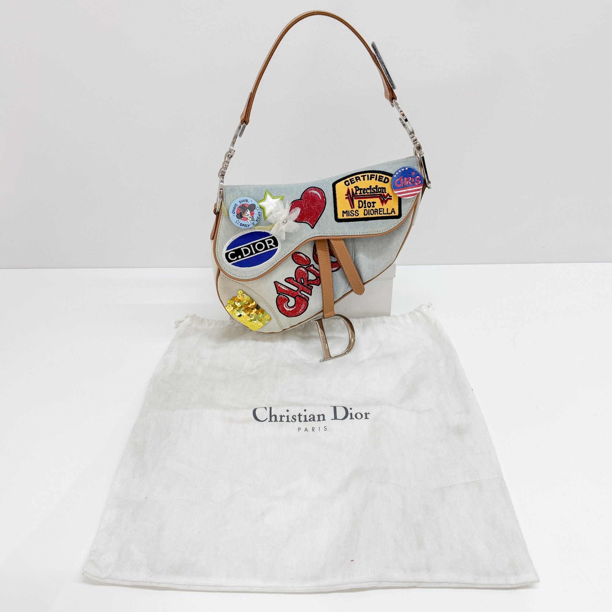 Miss Diorella Saddle Patches Blue Denim Shoulder Bag