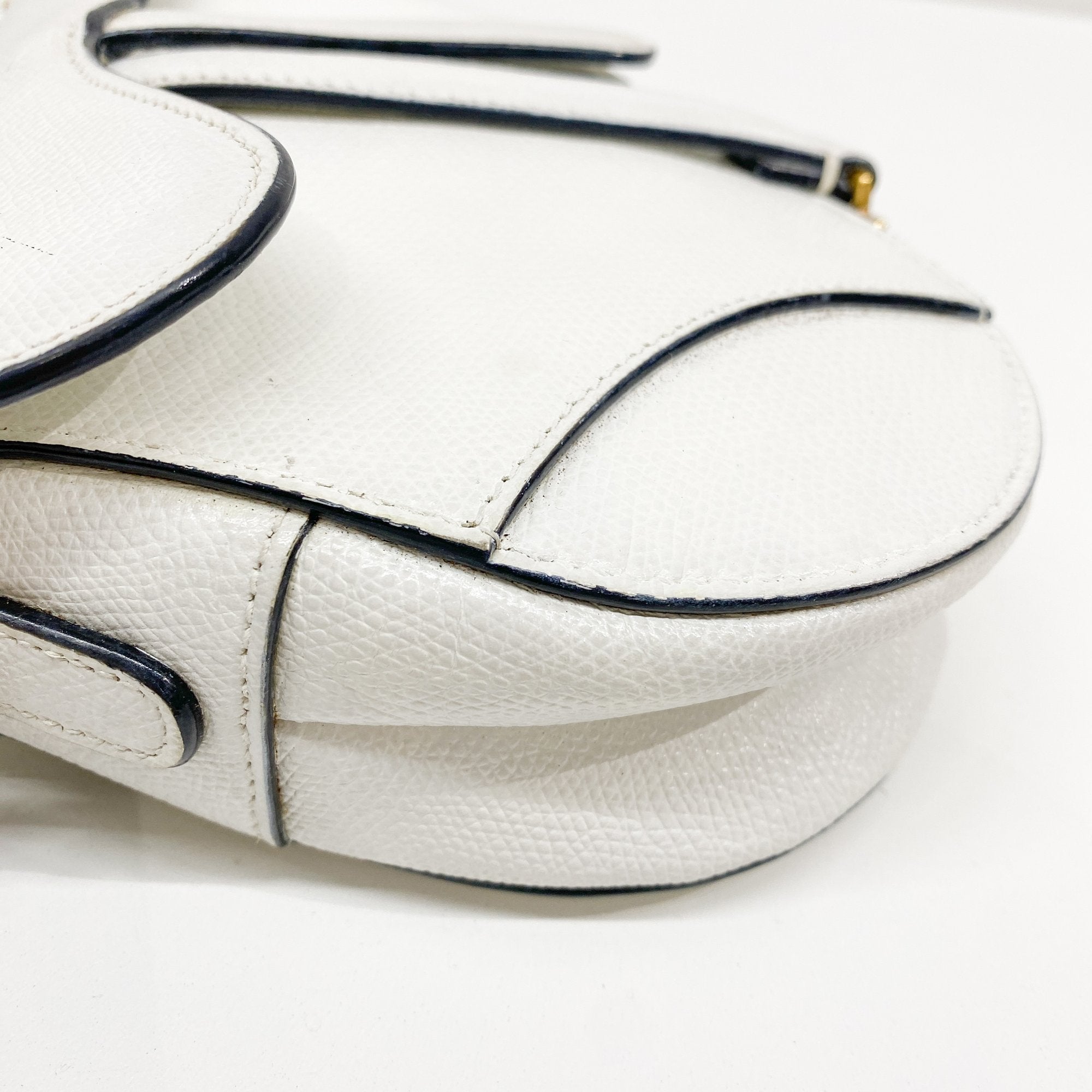 Mini Saddle White Leather Hand Bag