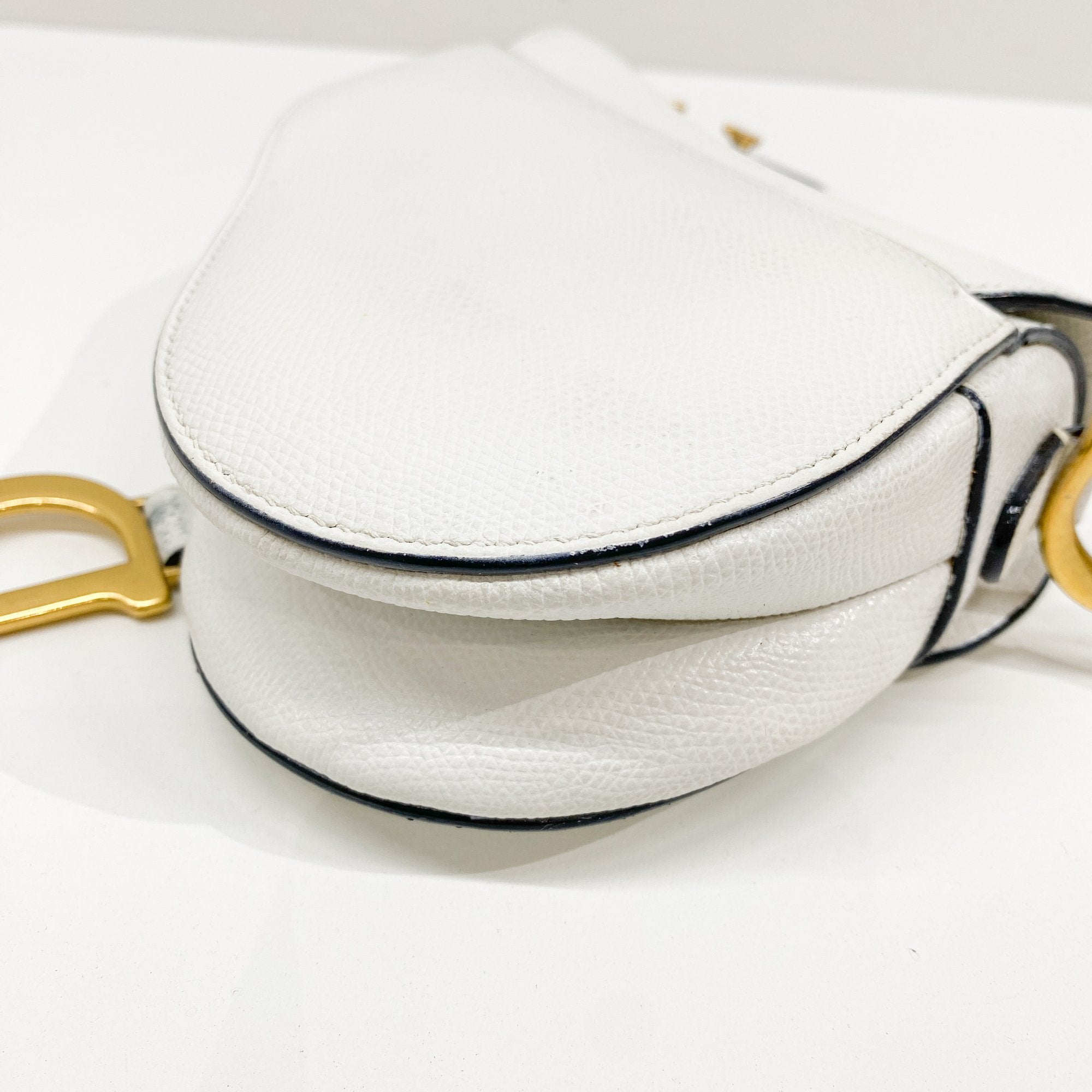 Mini Saddle White Leather Hand Bag