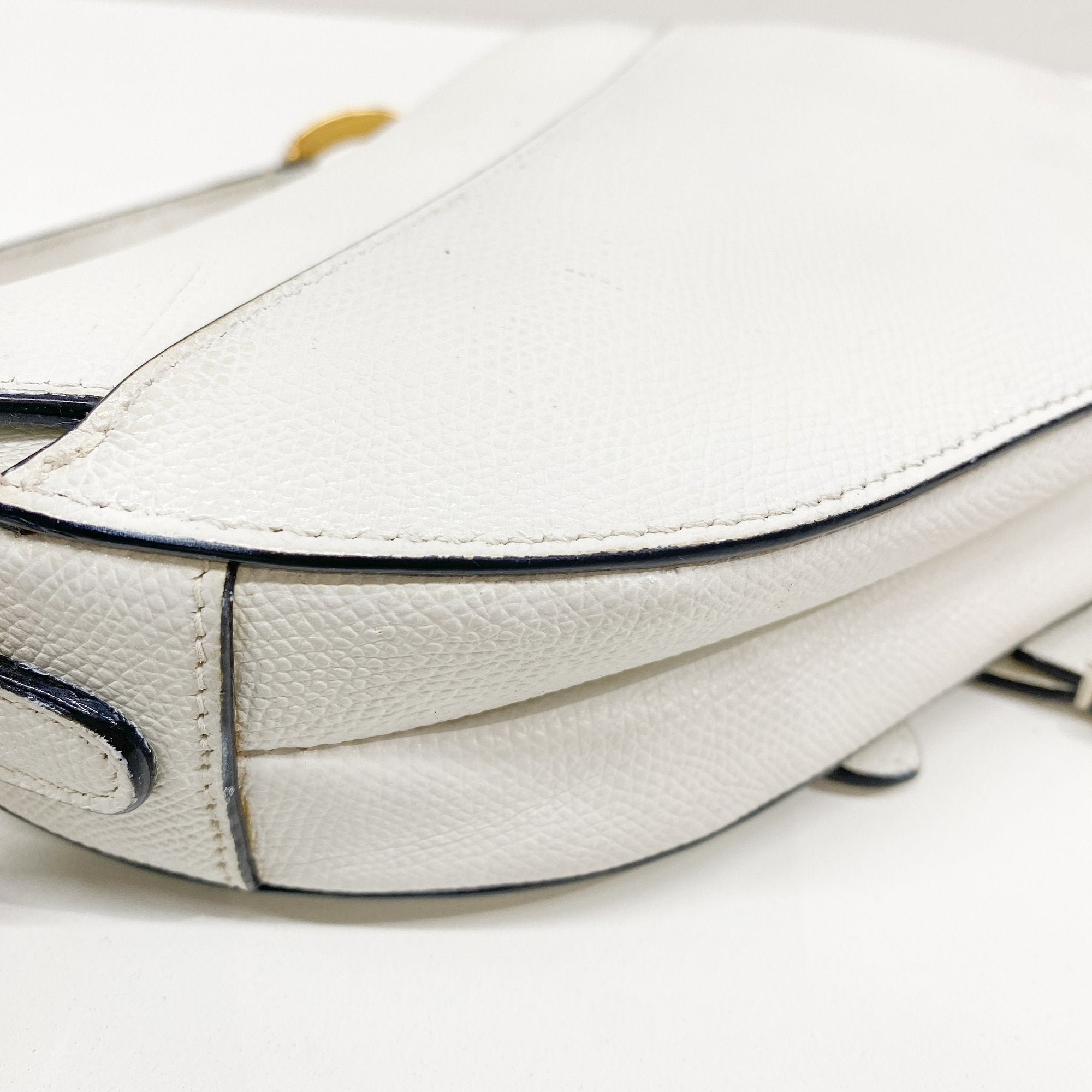 Mini Saddle White Leather Hand Bag