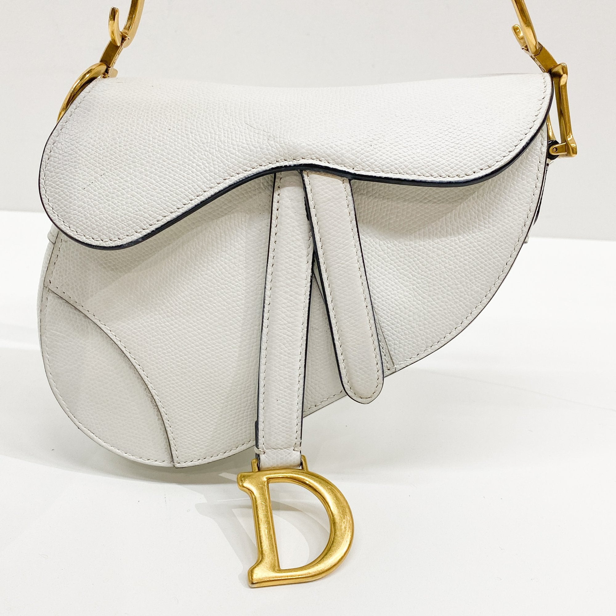 Mini Saddle White Leather Hand Bag