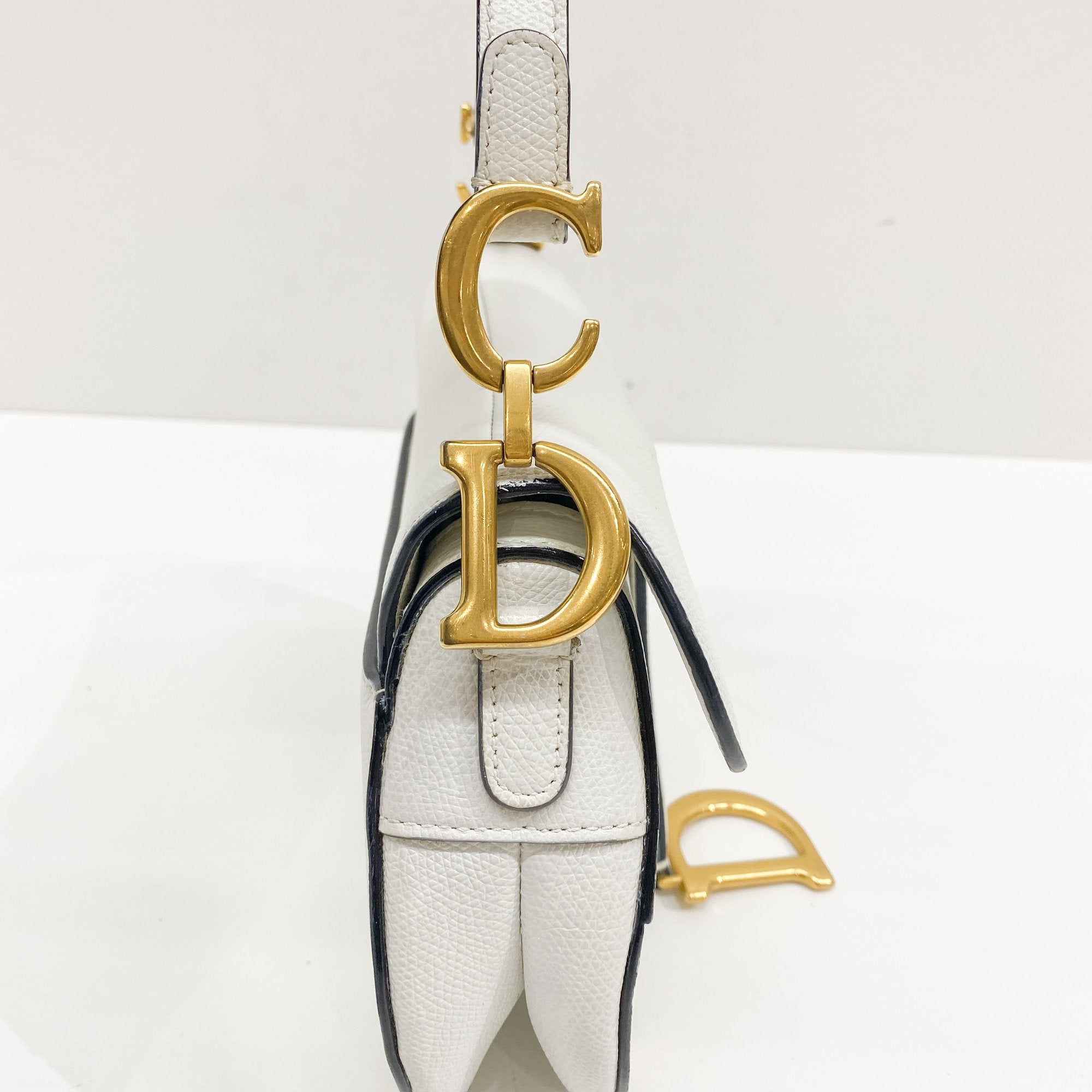 Mini Saddle White Leather Hand Bag