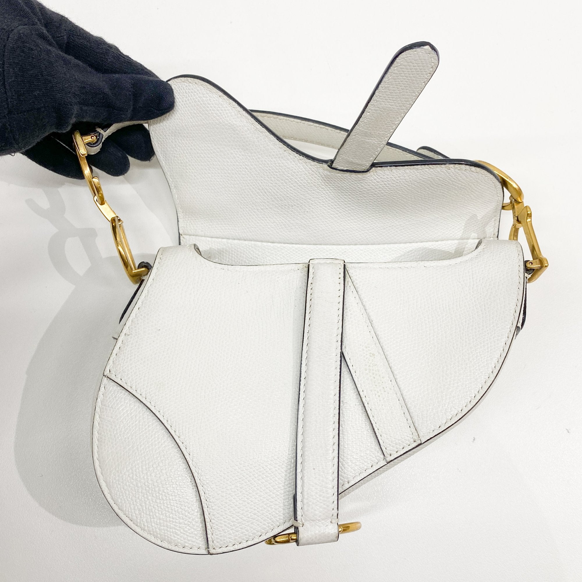 Mini Saddle White Leather Hand Bag