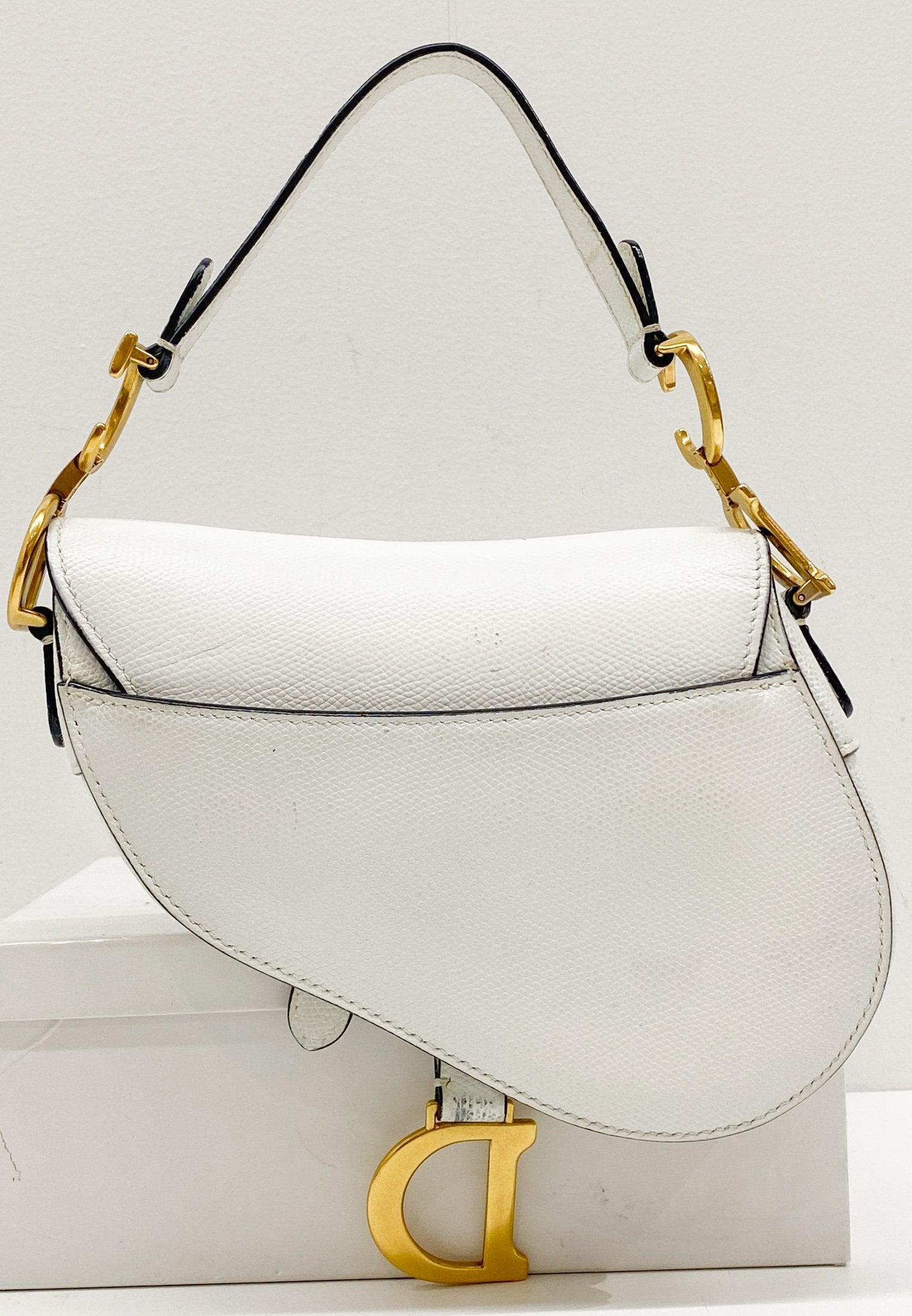 Mini Saddle White Leather Hand Bag