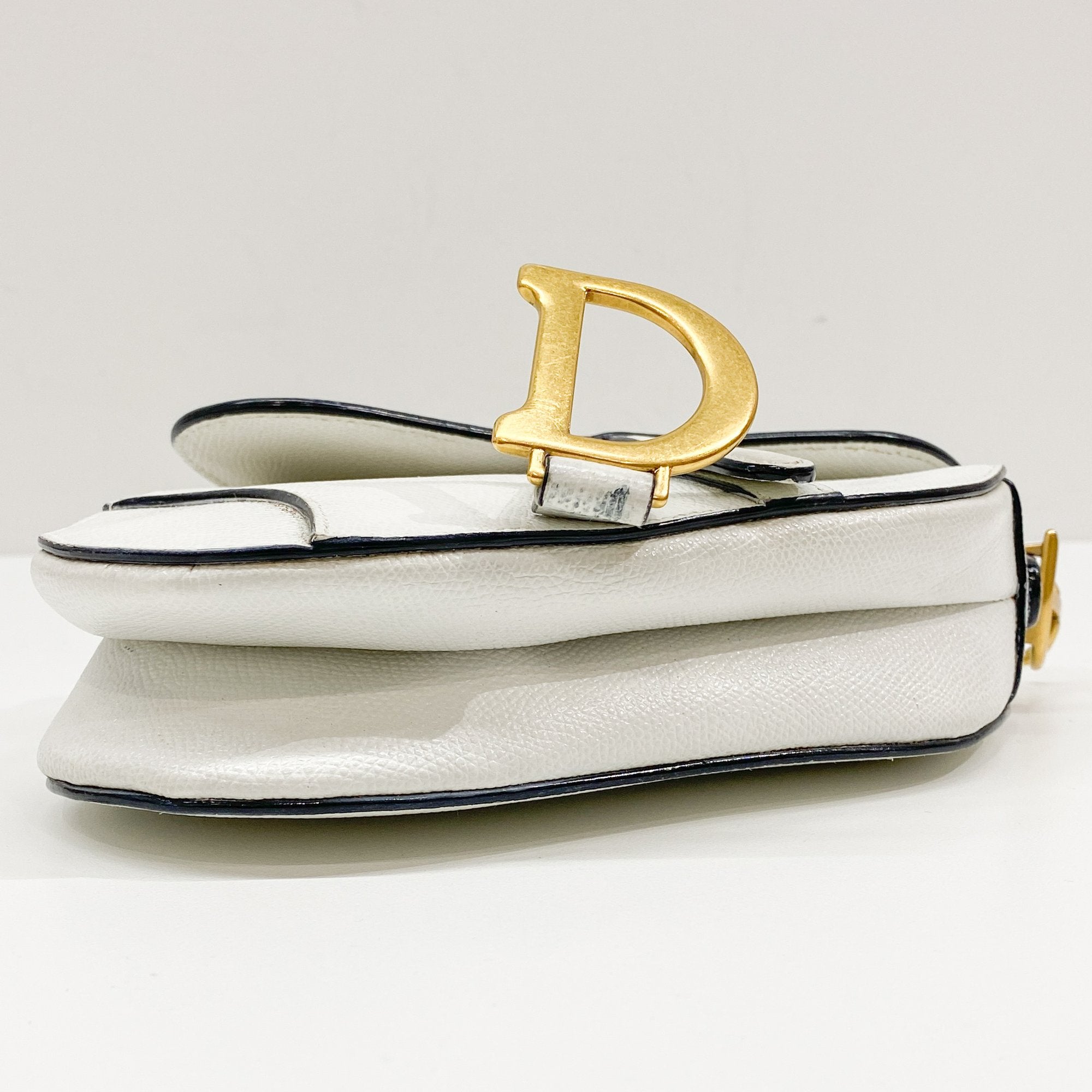 Mini Saddle White Leather Hand Bag