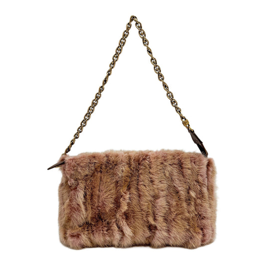 Limited Edition Caresse Brown/Pink Mink Fur Shoulder Bag