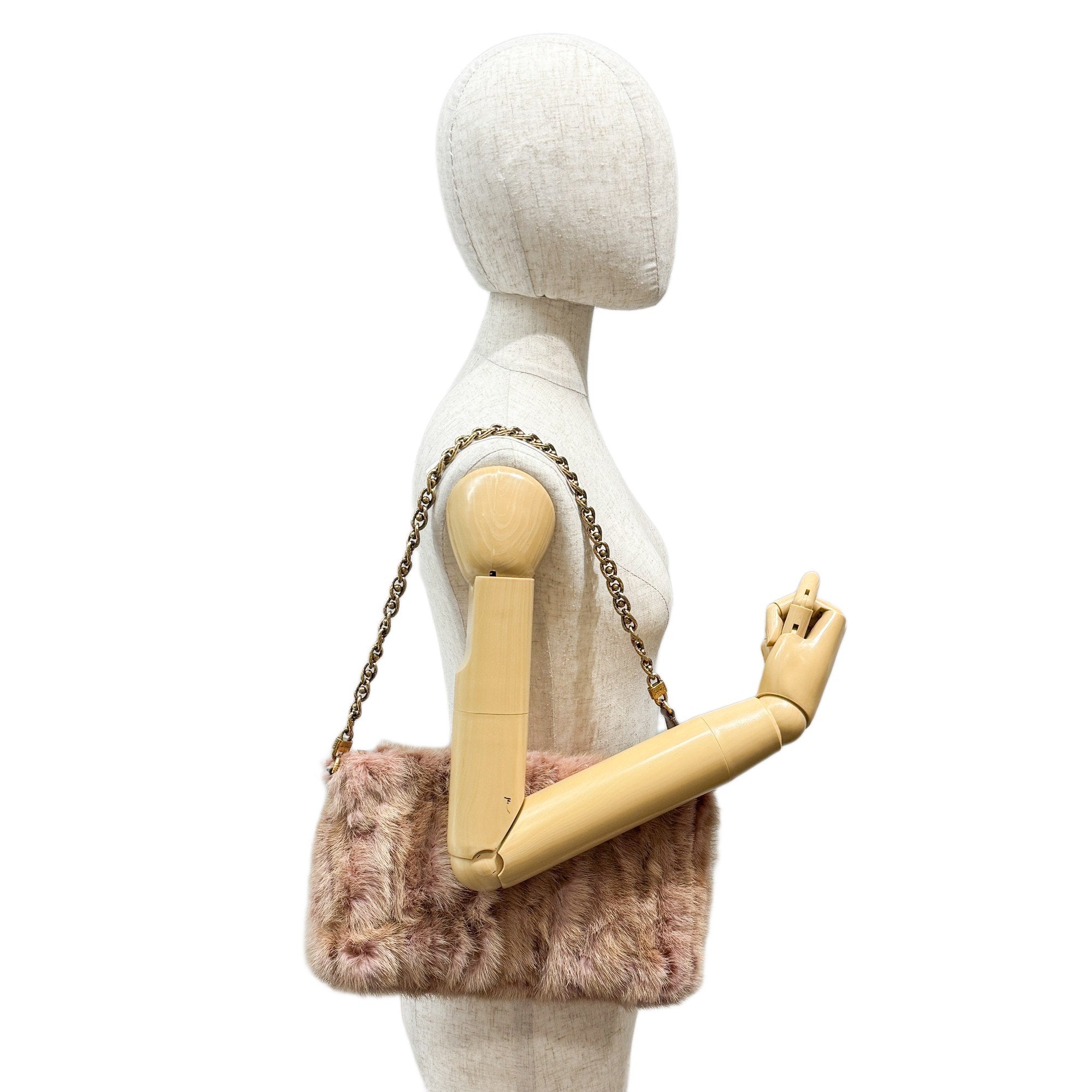 Limited Edition Caresse Brown/Pink Mink Fur Shoulder Bag