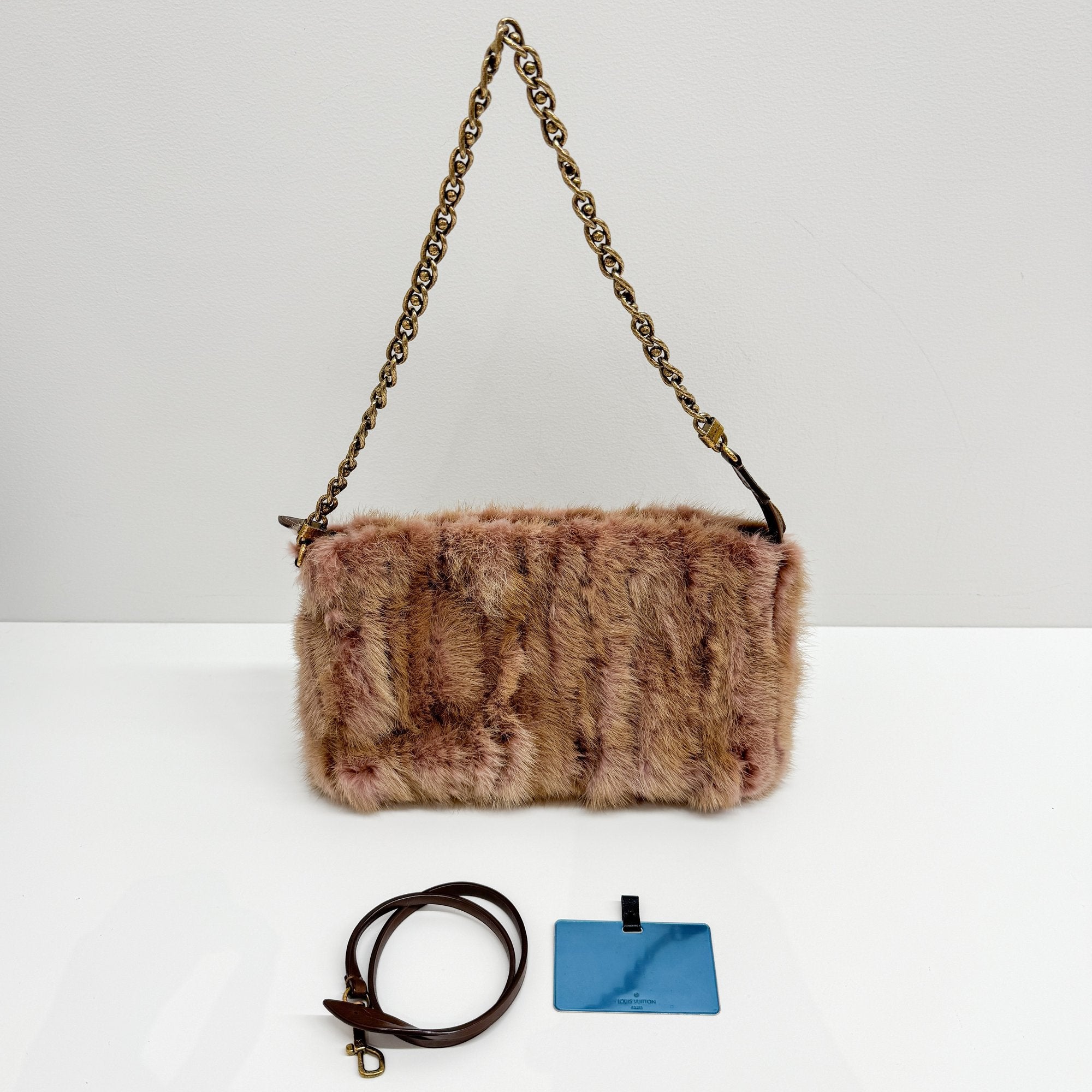 Limited Edition Caresse Brown/Pink Mink Fur Shoulder Bag