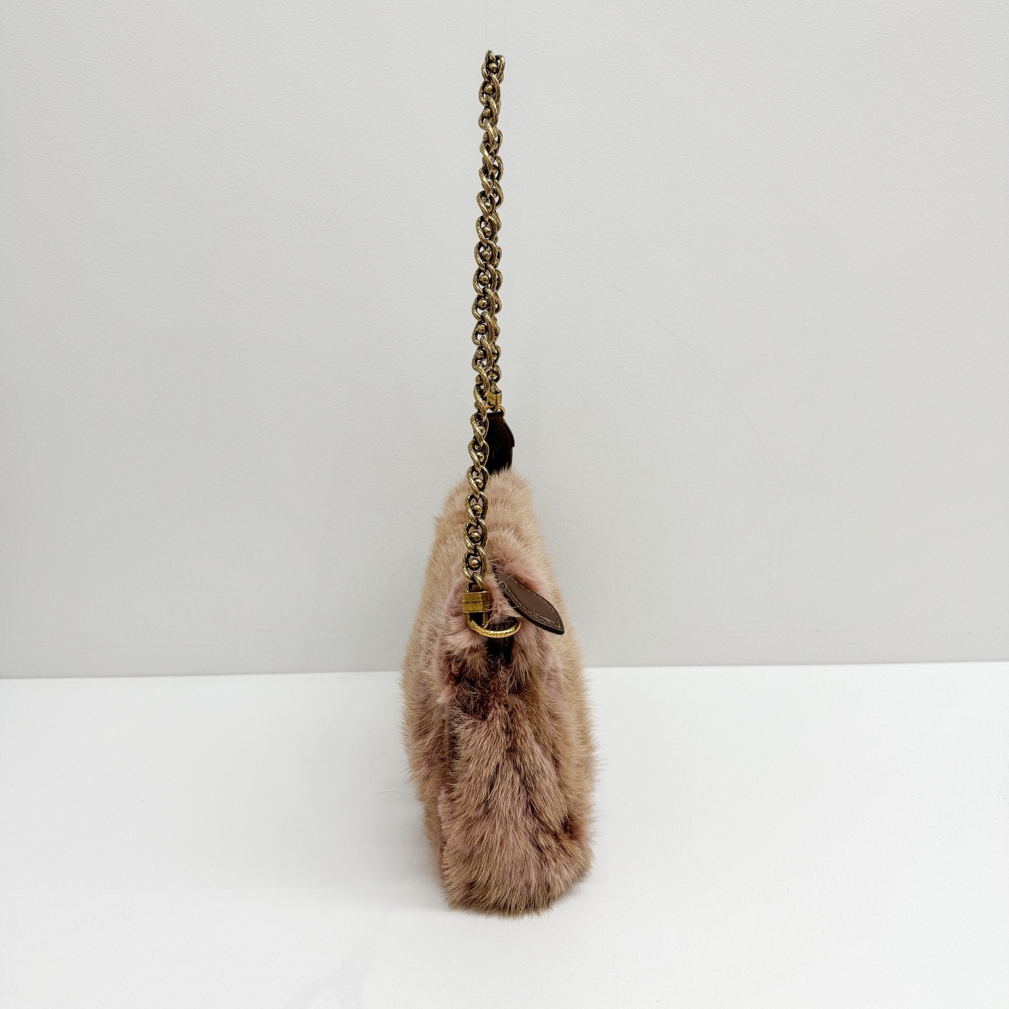 Limited Edition Caresse Brown/Pink Mink Fur Shoulder Bag