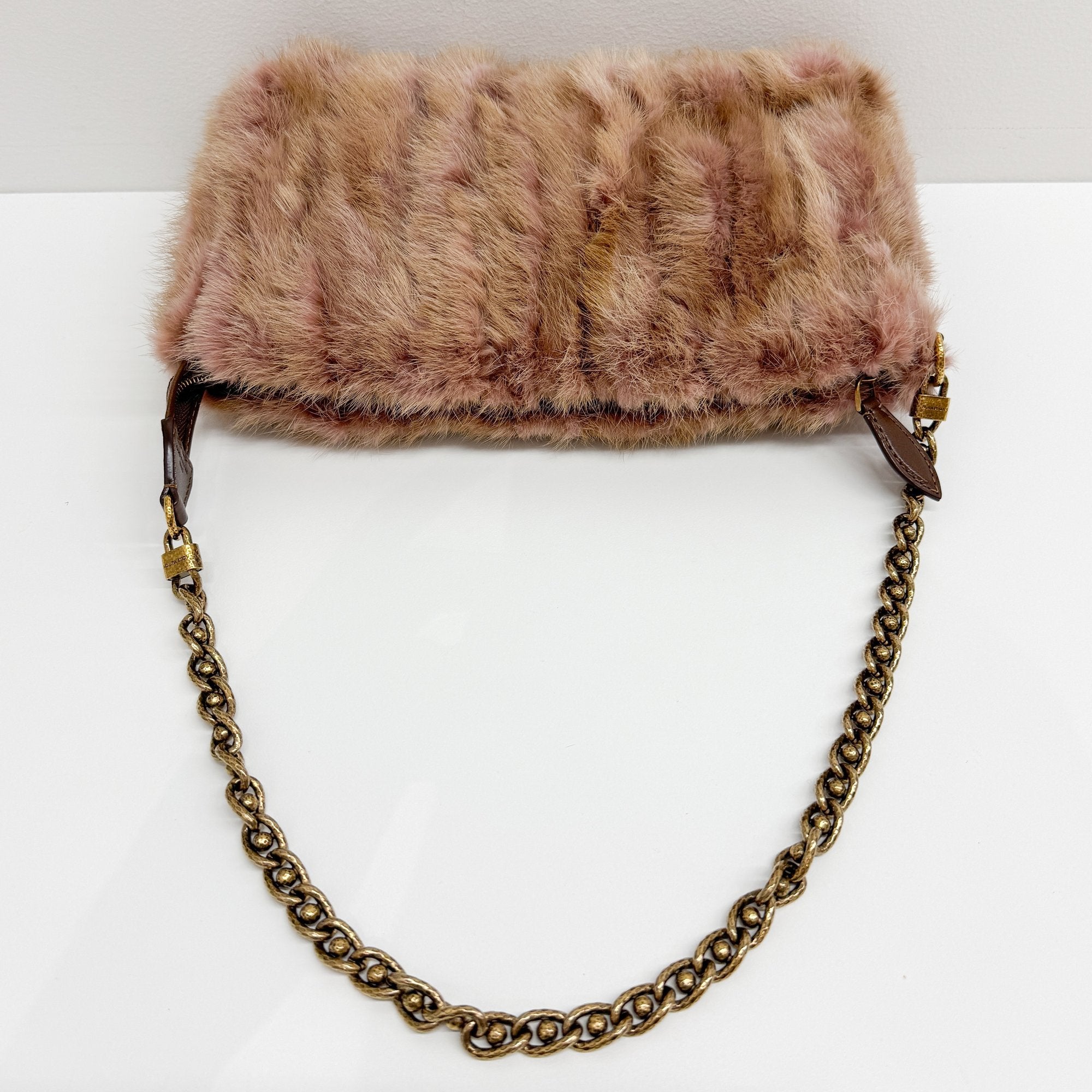Limited Edition Caresse Brown/Pink Mink Fur Shoulder Bag