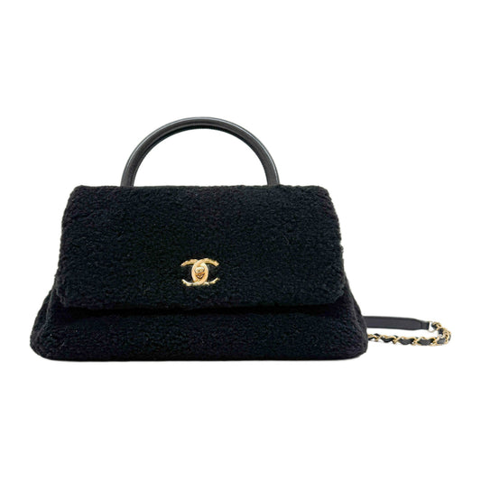 Classic Flap Black Wool Two Way Bag