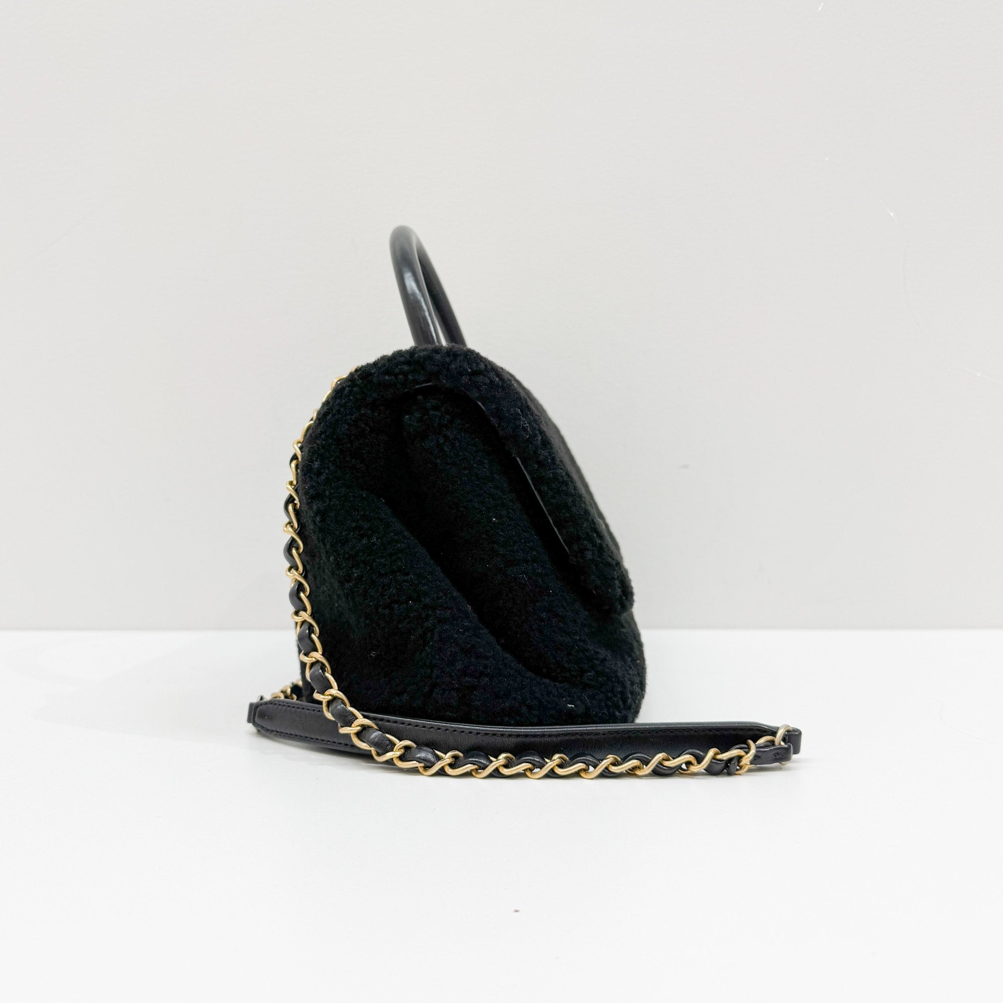 Classic Flap Black Wool Two Way Bag