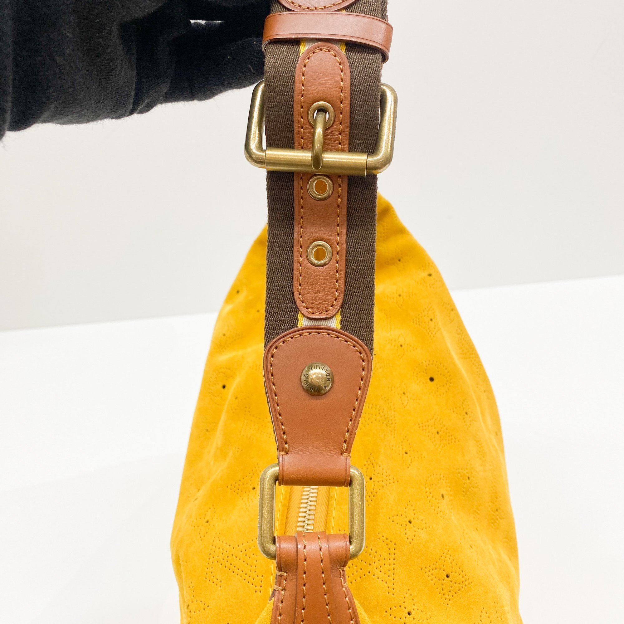 Onatah Yellow Monogram Suede Shoulder Bag