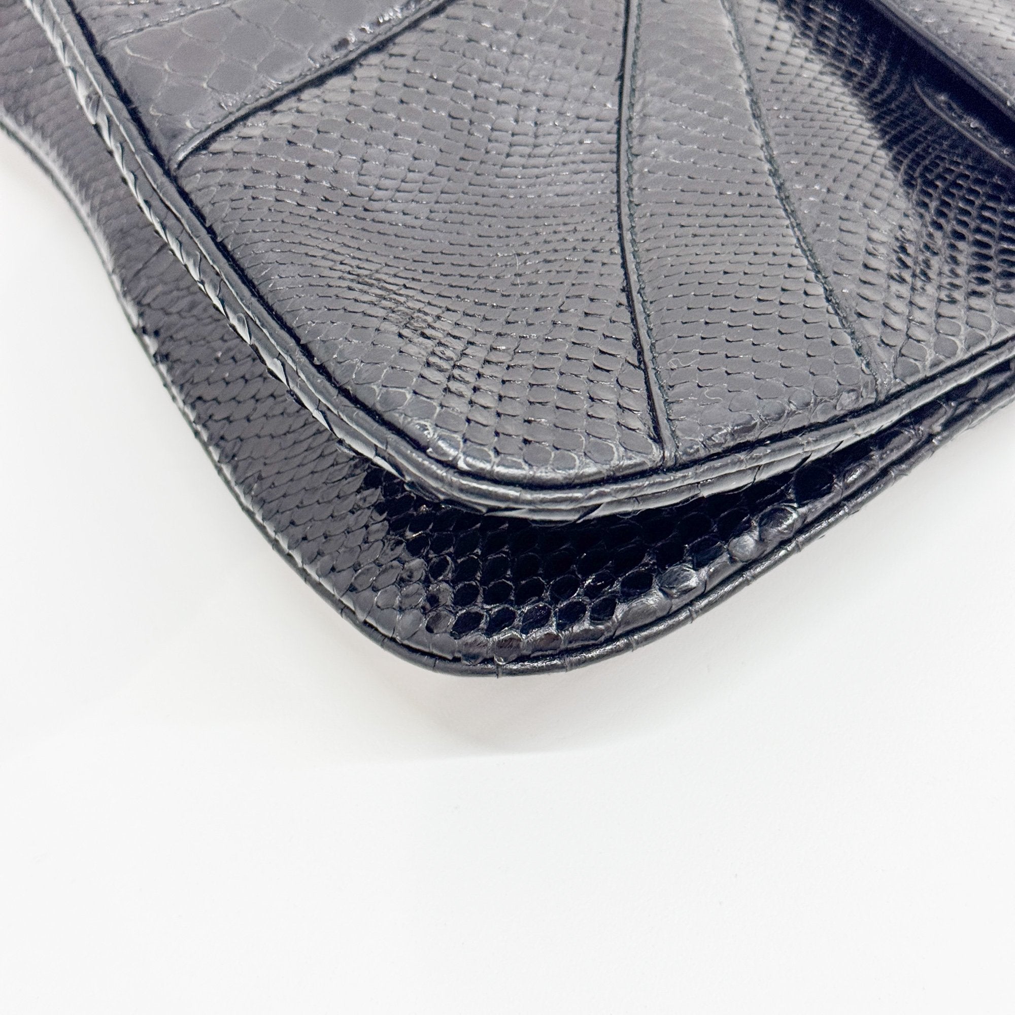 Rhinestone Dragon Black Python Embossed Leather Shoulder Bag