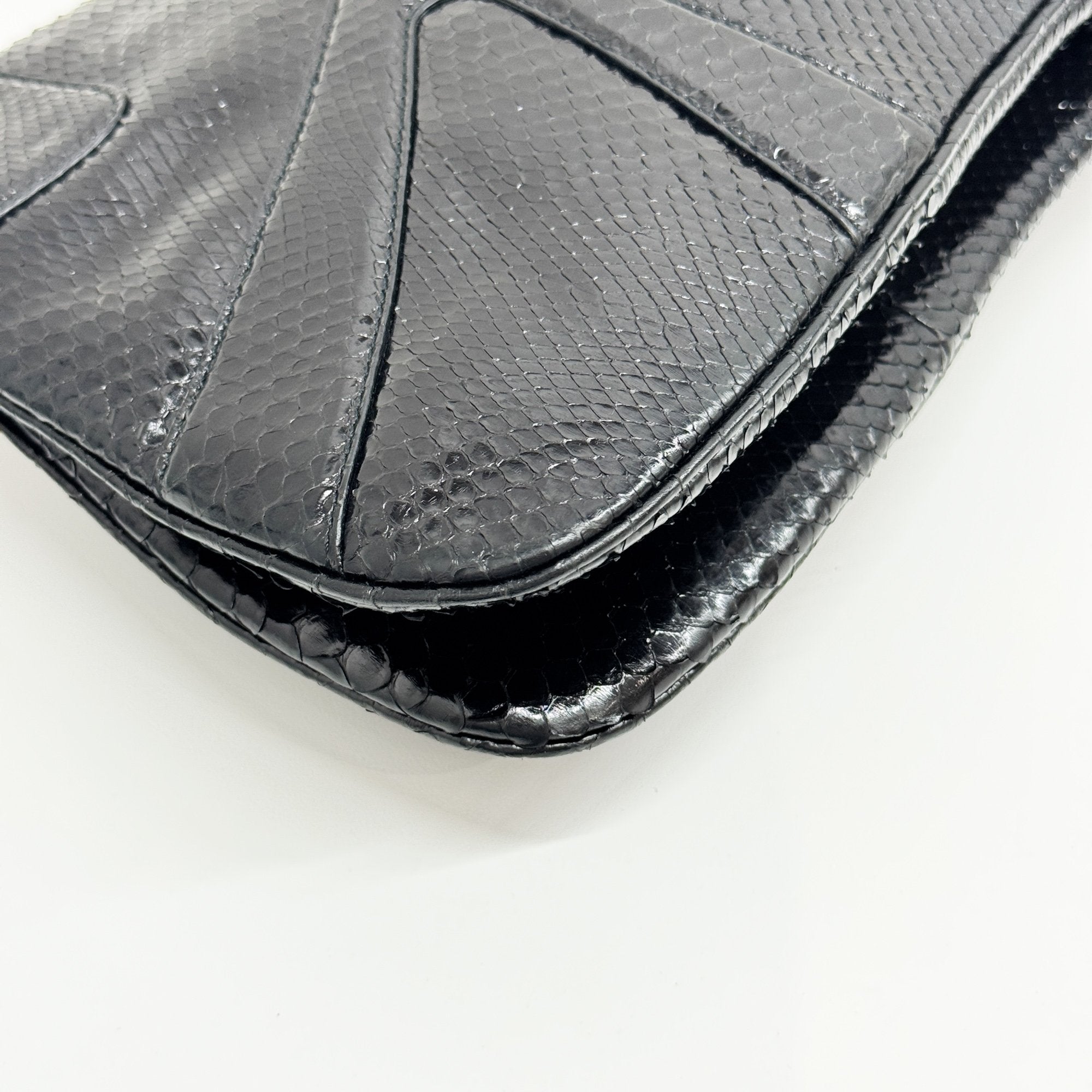 Rhinestone Dragon Black Python Embossed Leather Shoulder Bag