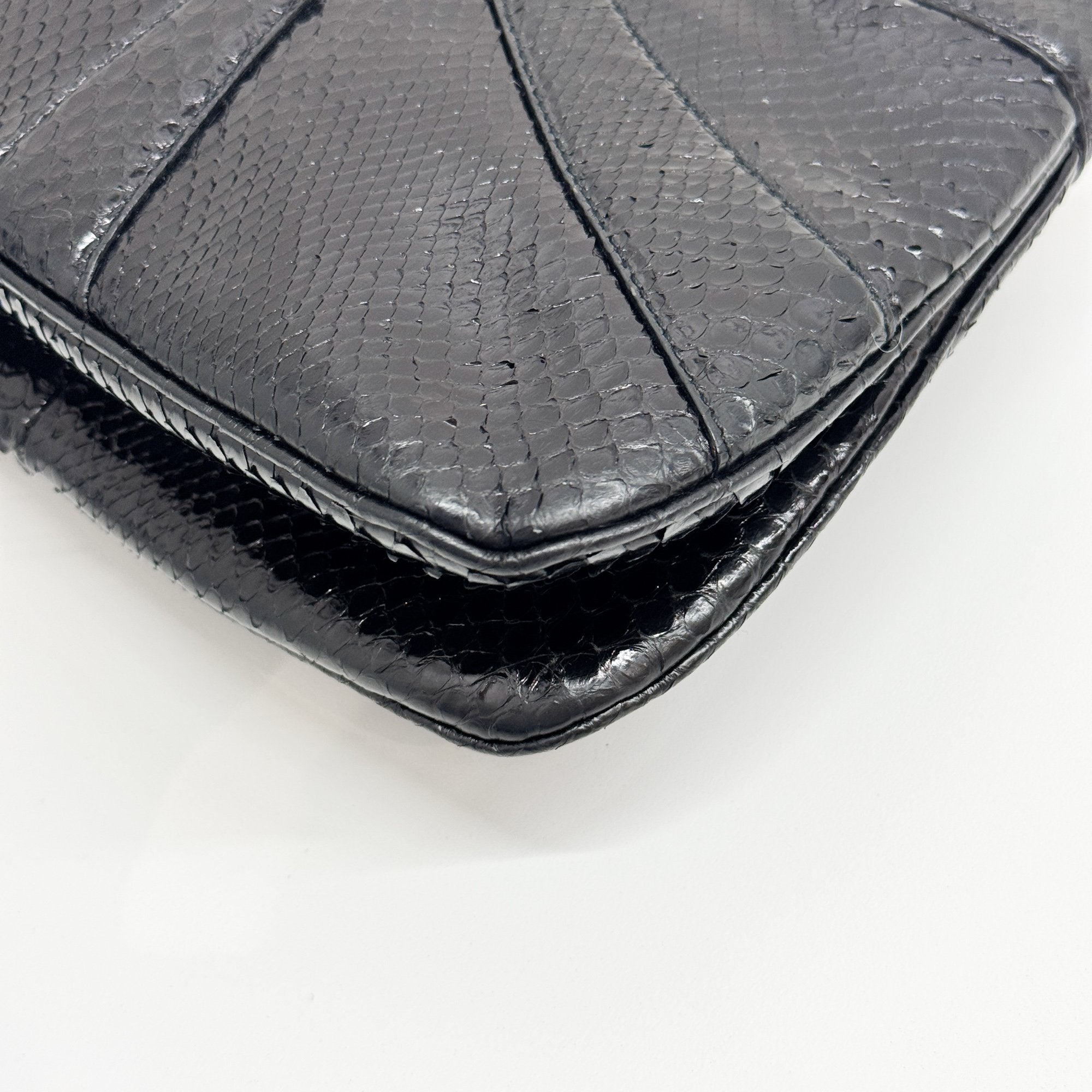 Rhinestone Dragon Black Python Embossed Leather Shoulder Bag