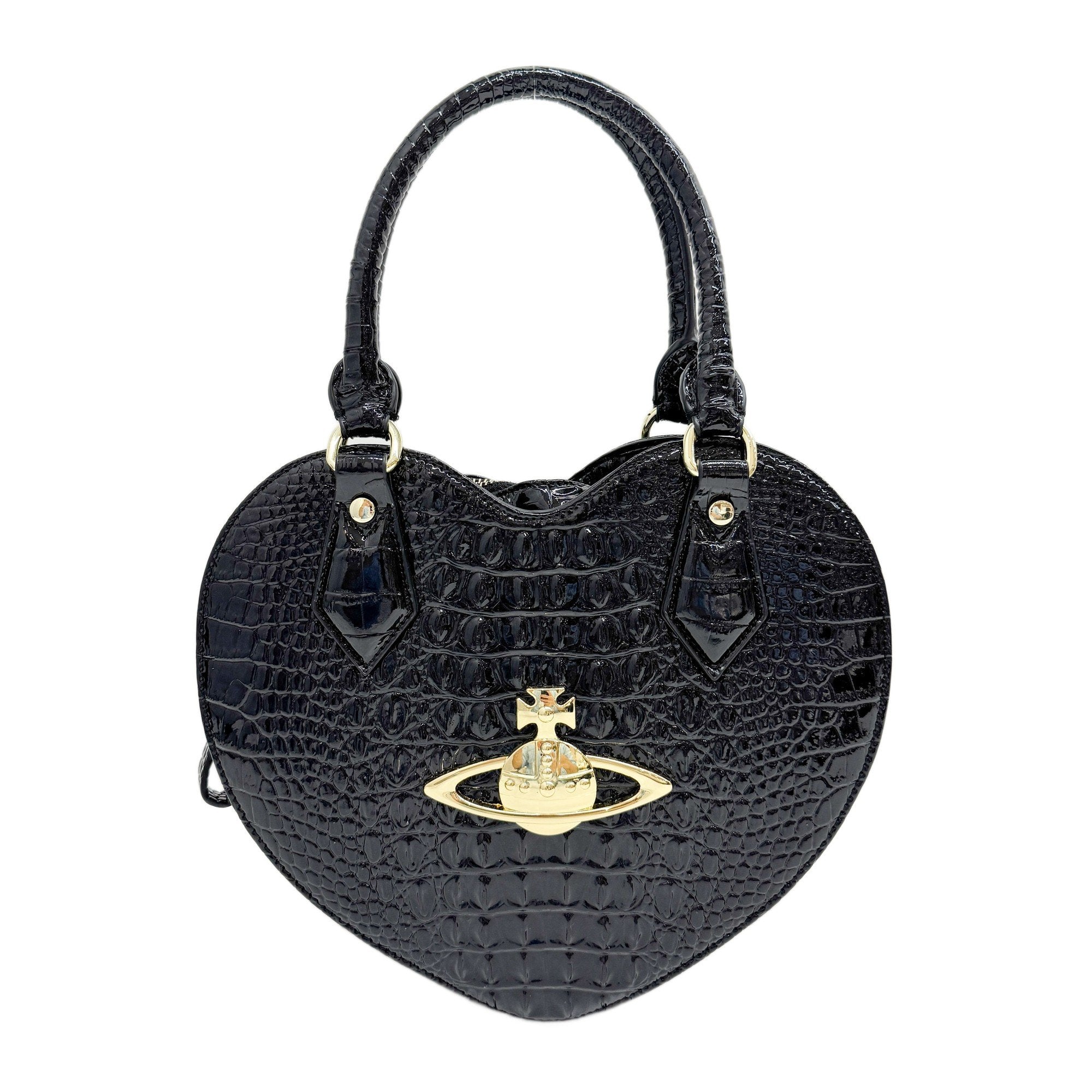 Black Croc Embossed Leather Hand Bag