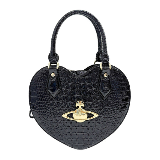 Black Croc Embossed Leather Hand Bag
