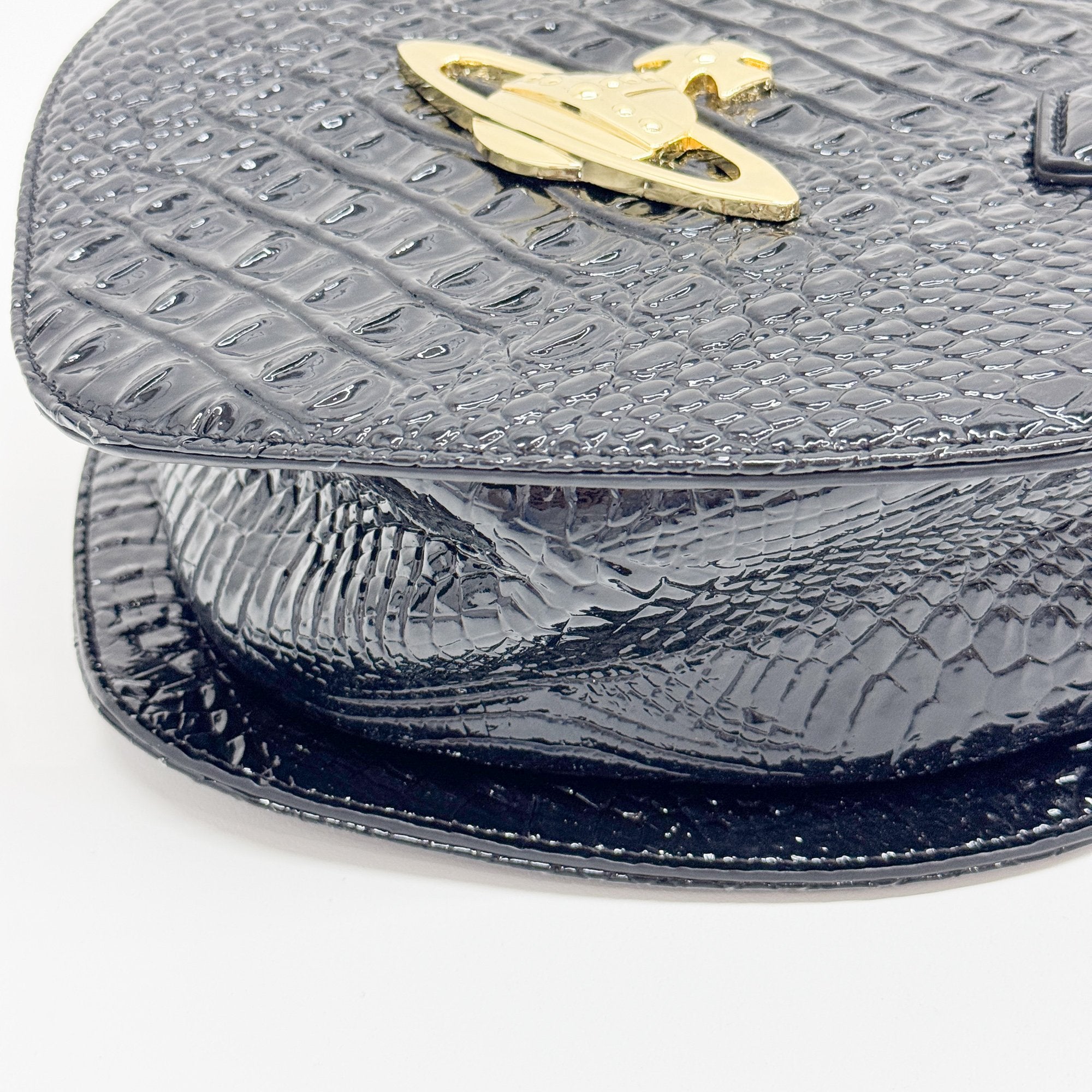Black Croc Embossed Leather Hand Bag