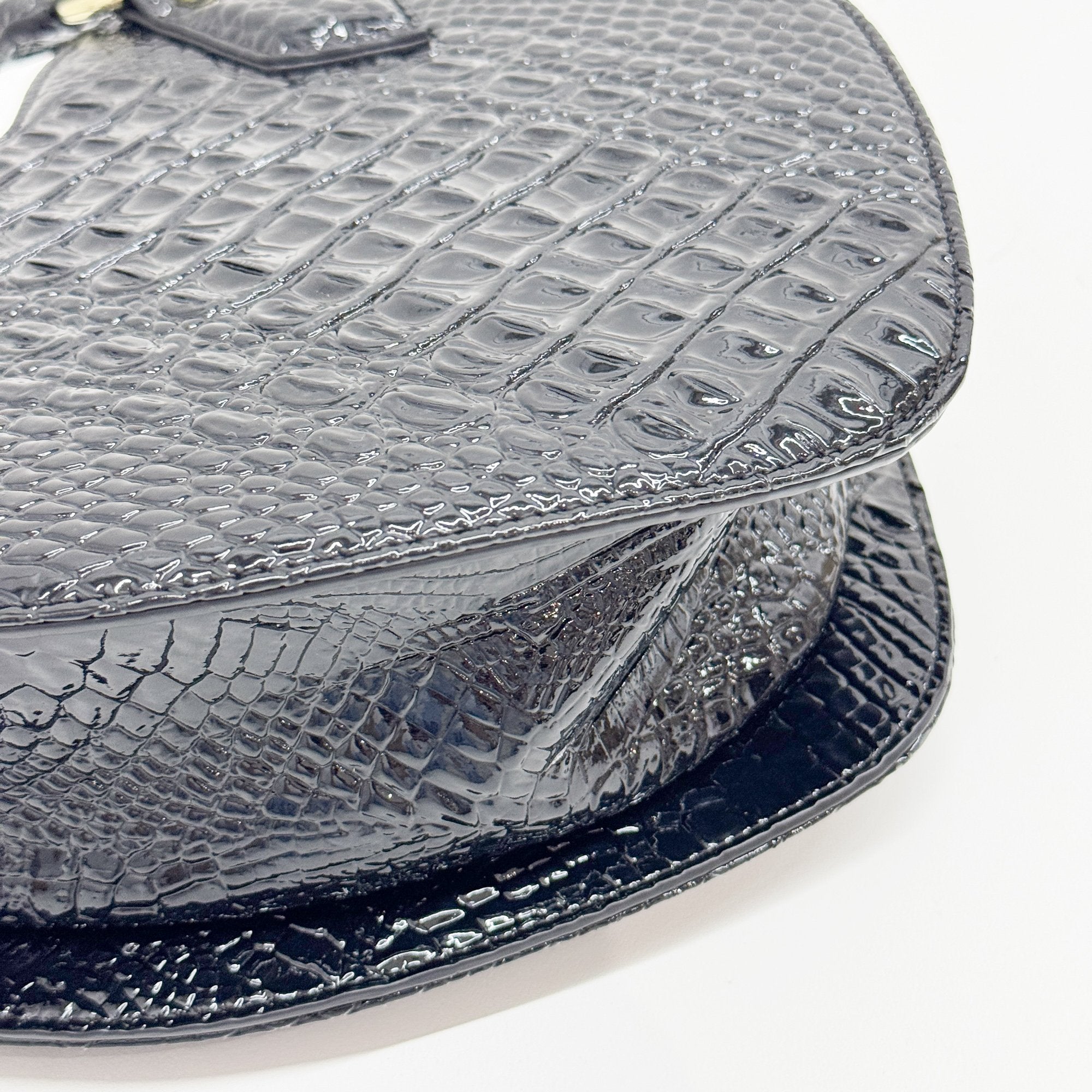 Black Croc Embossed Leather Hand Bag