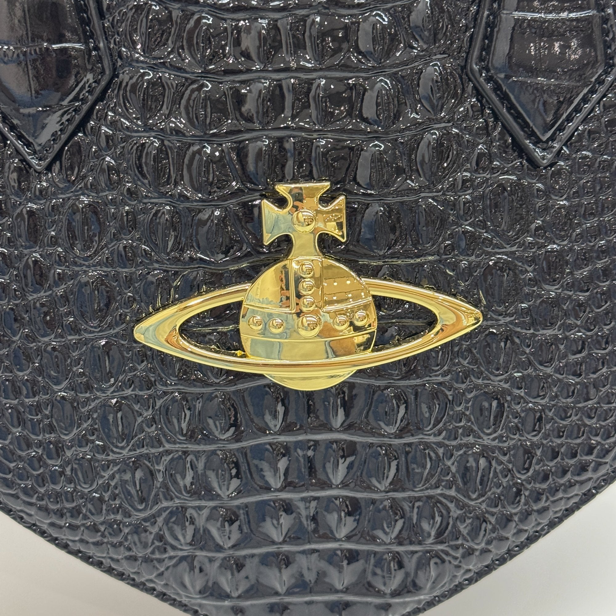 Black Croc Embossed Leather Hand Bag