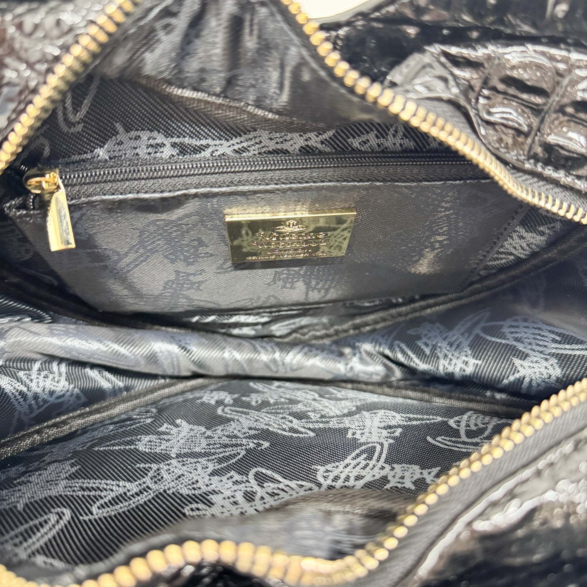 Black Croc Embossed Leather Hand Bag