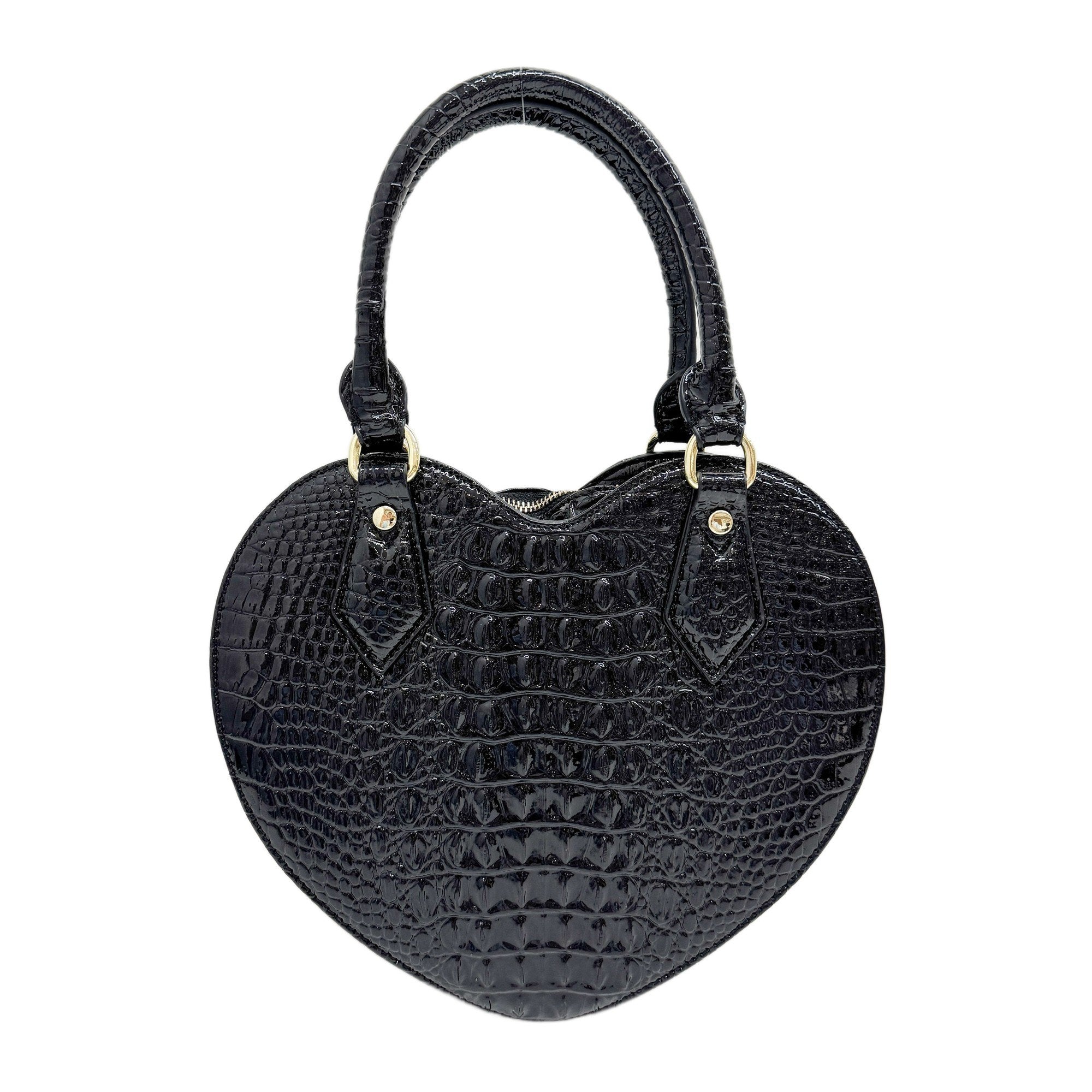 Black Croc Embossed Leather Hand Bag
