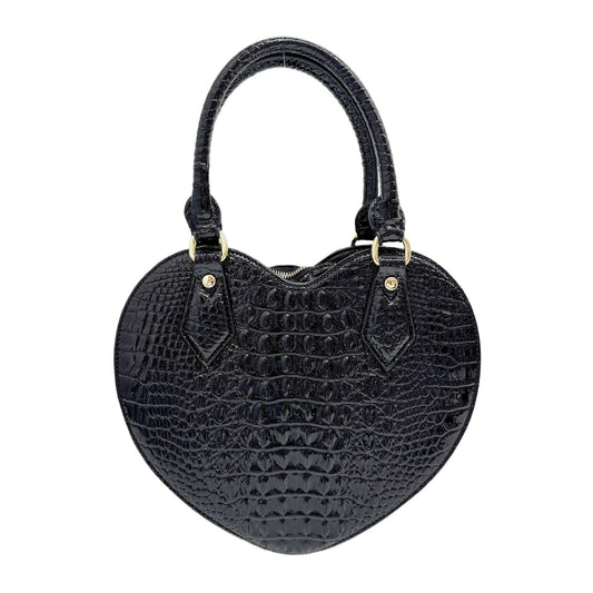 Black Croc Embossed Leather Hand Bag