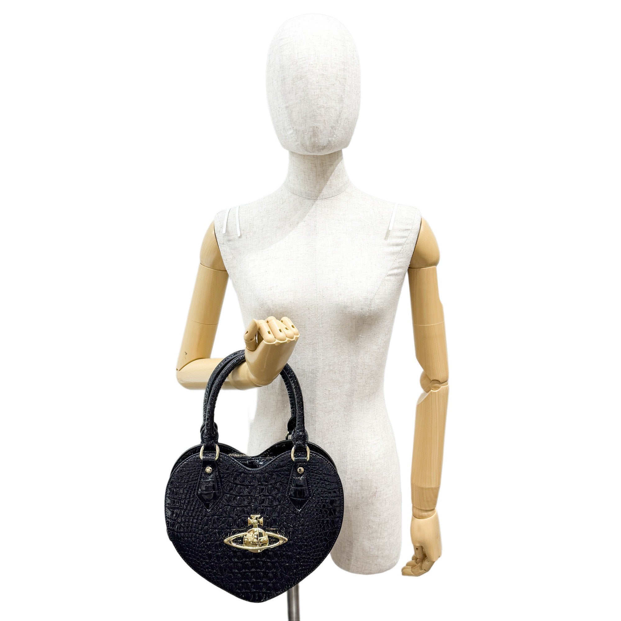 Black Croc Embossed Leather Hand Bag