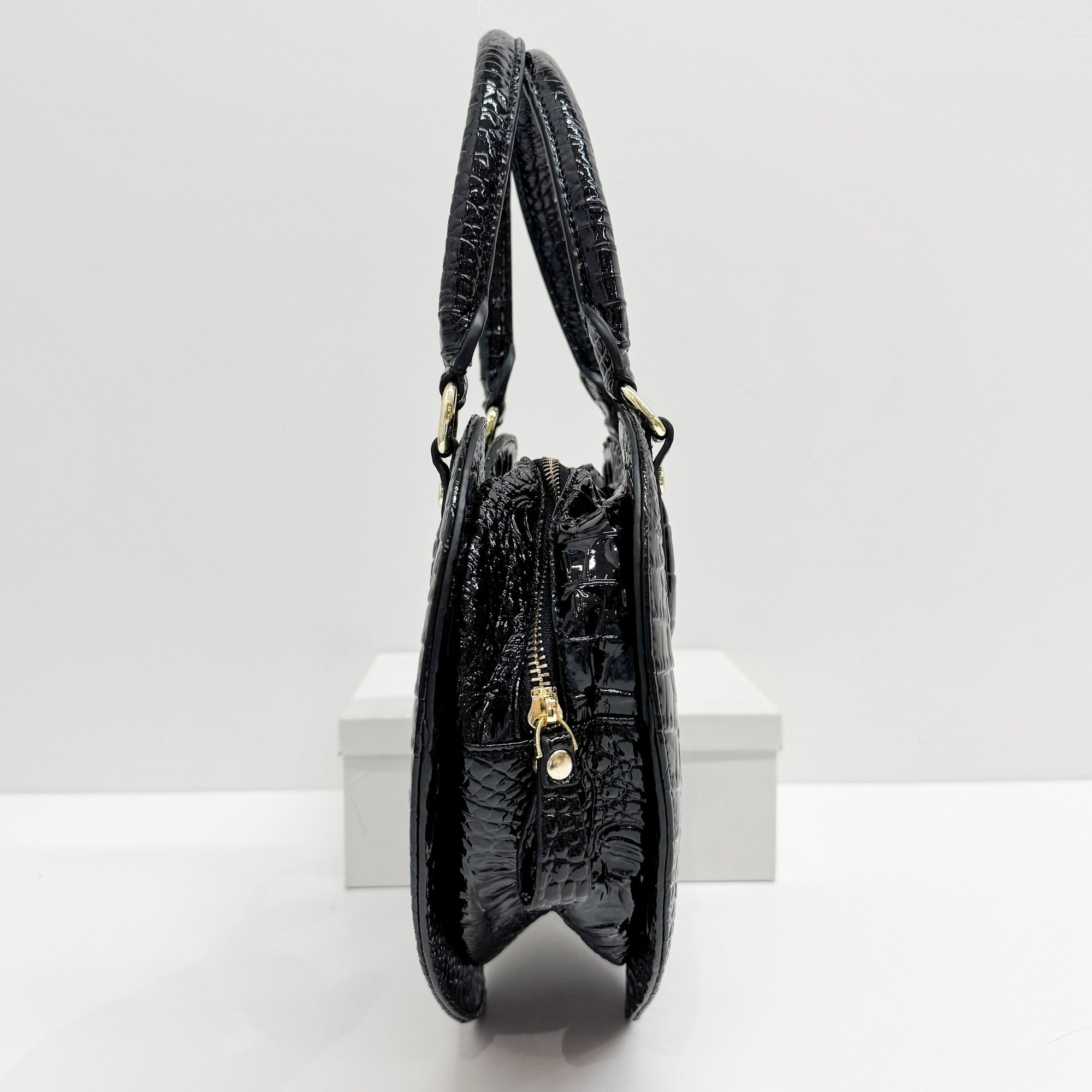 Black Croc Embossed Leather Hand Bag