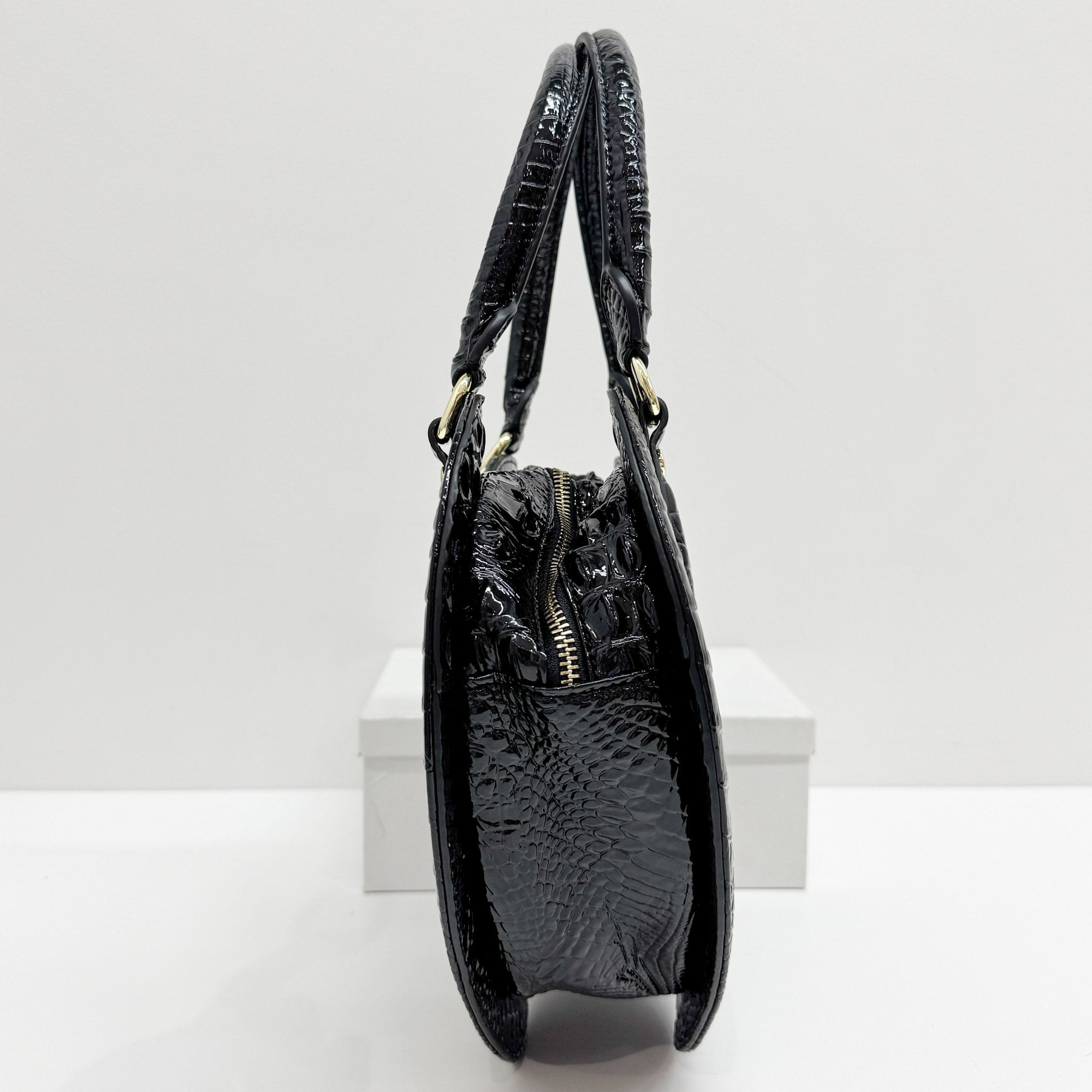 Black Croc Embossed Leather Hand Bag