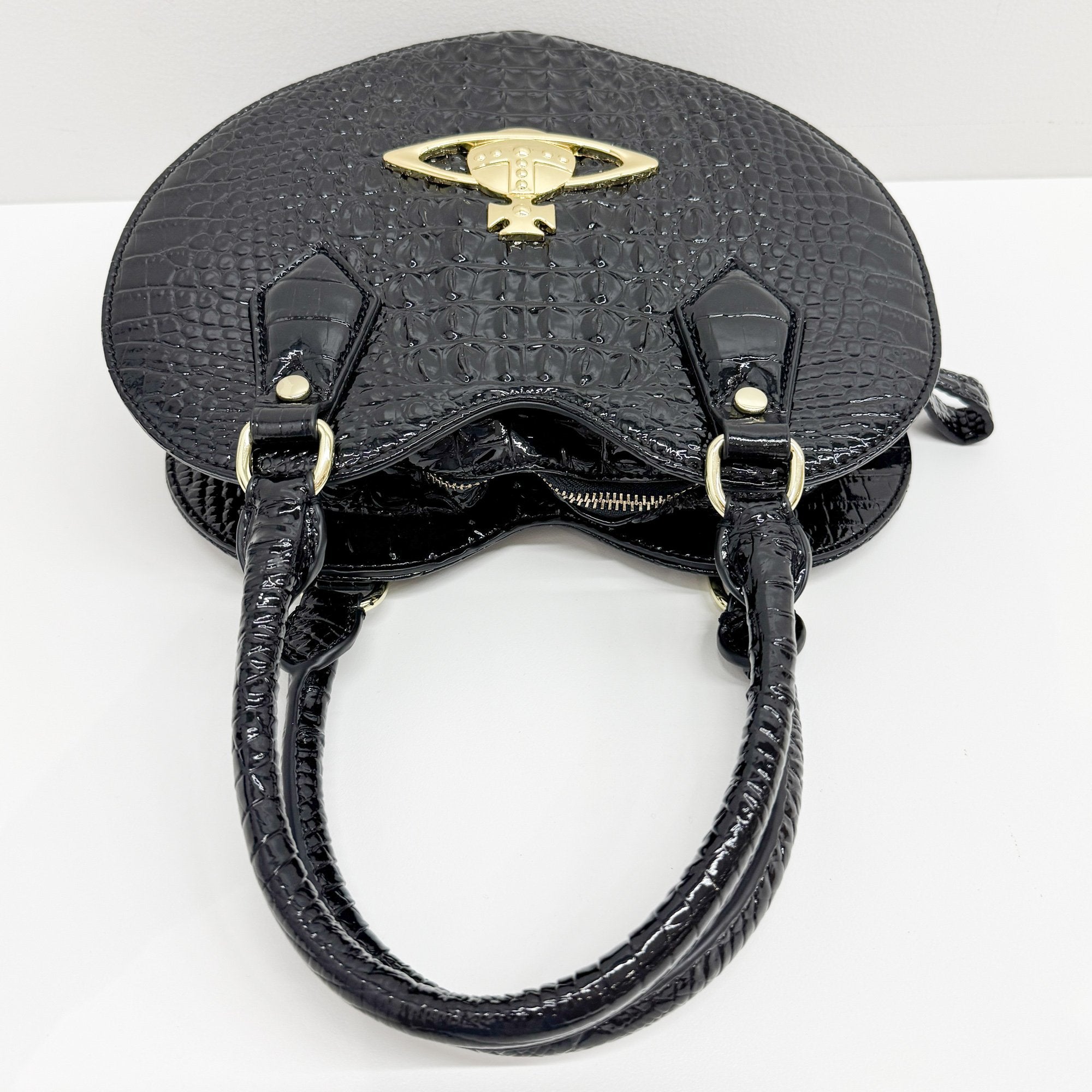 Black Croc Embossed Leather Hand Bag