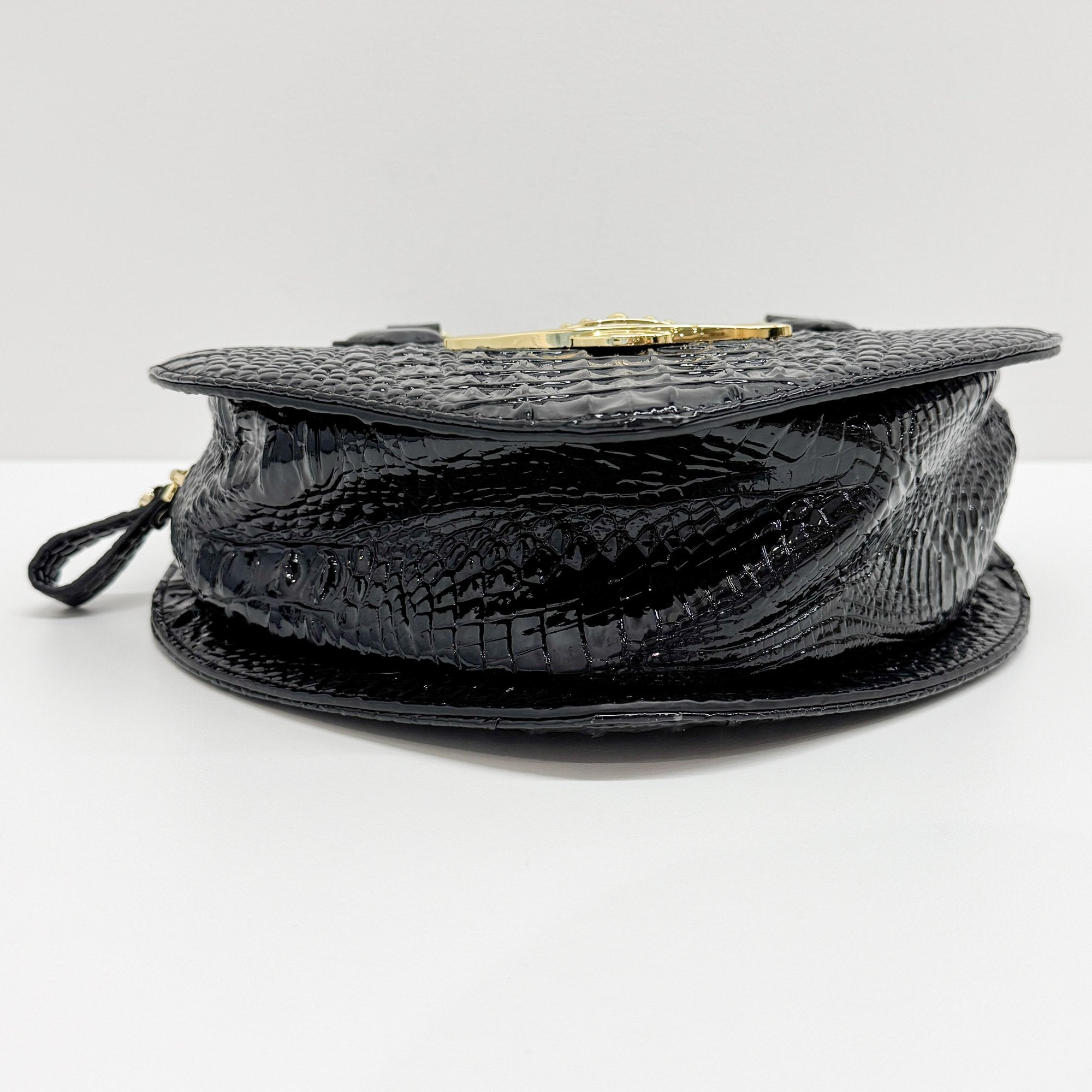 Black Croc Embossed Leather Hand Bag