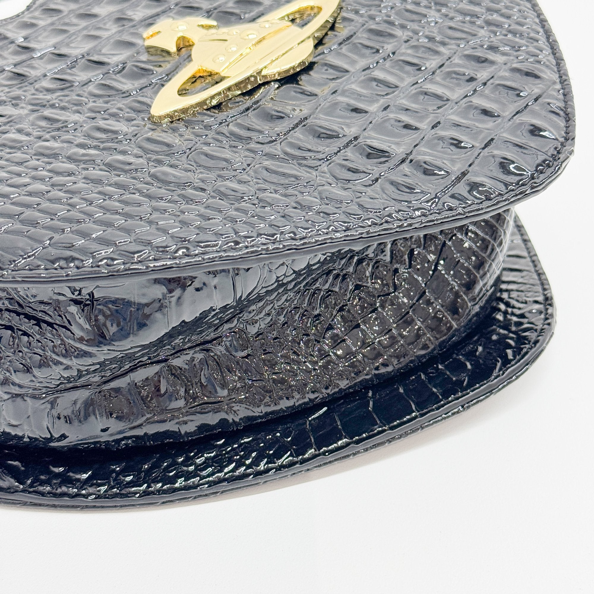 Black Croc Embossed Leather Hand Bag