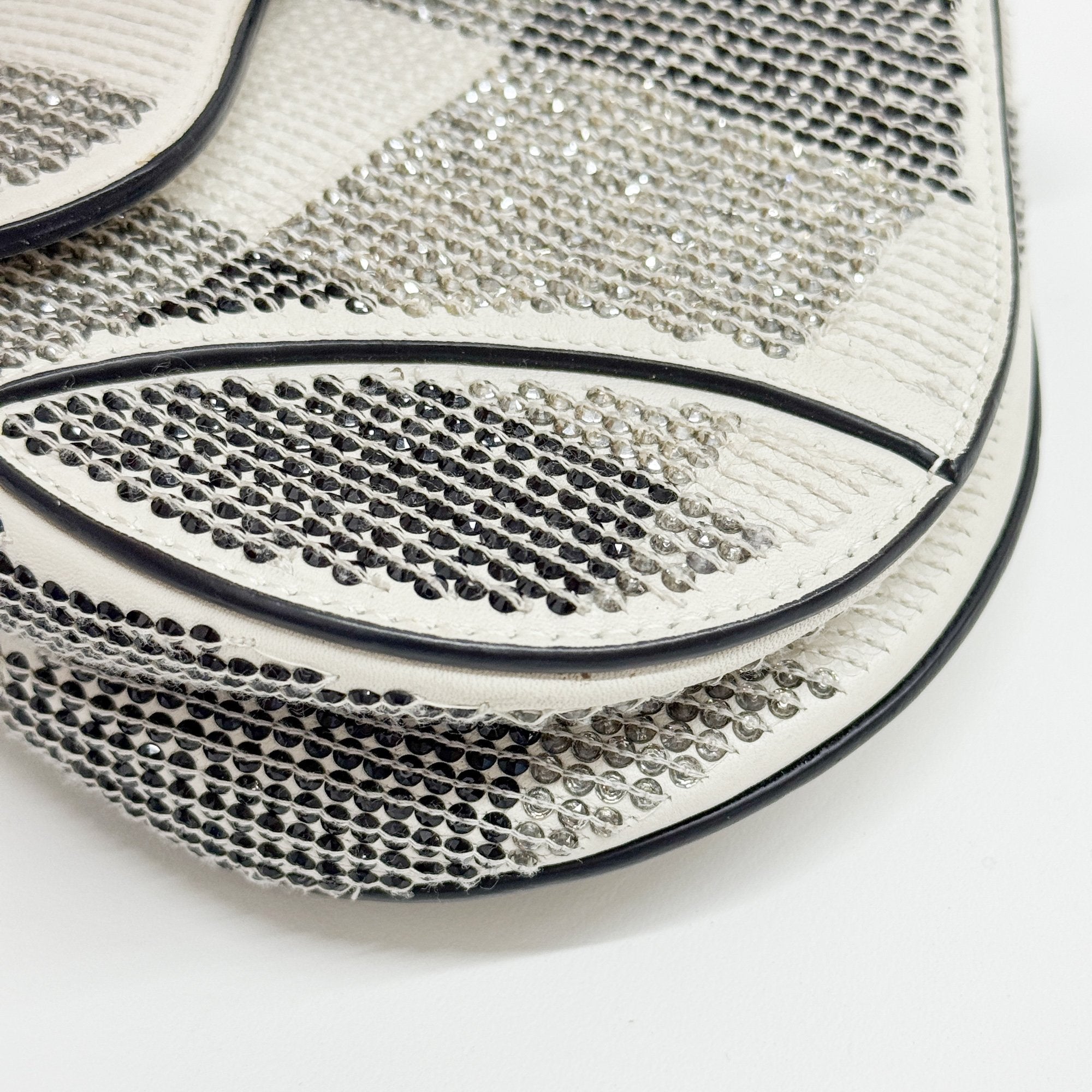 Mini Saddle Rhinestone Beige Leather Hand Bag