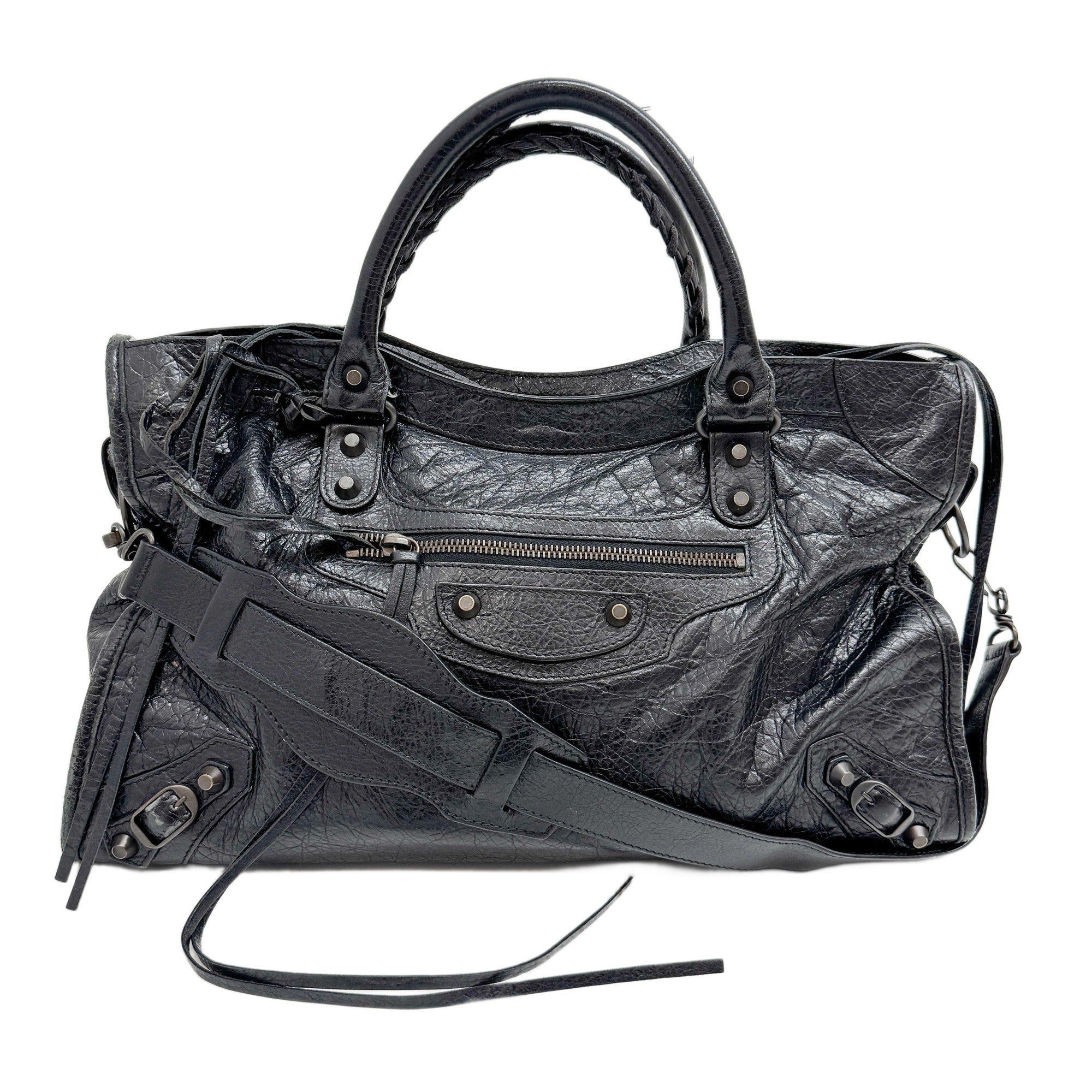 The City Black Leather Two Way Bag