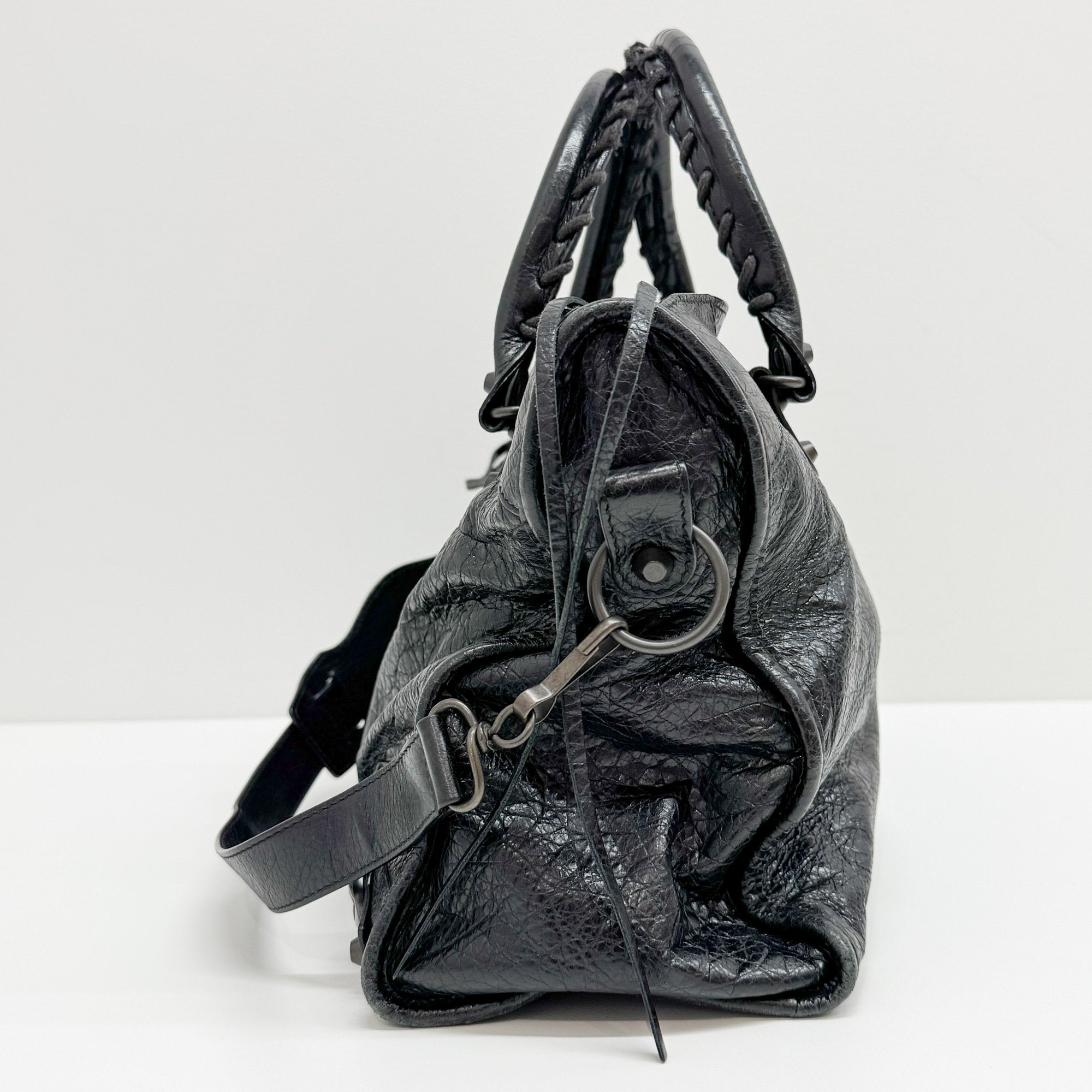 The City Black Leather Two Way Bag