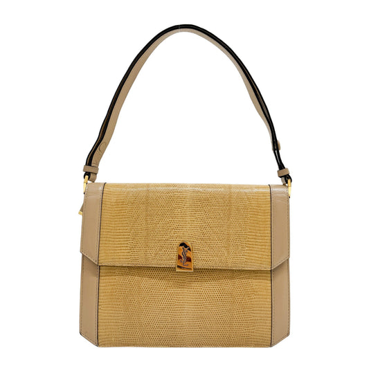 Cassandra Beige Lizzard Embossed Leather Shoulder Bag