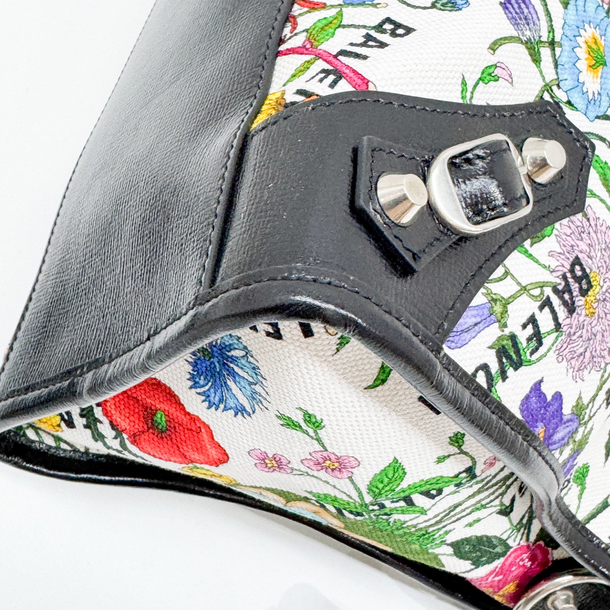 Balenciaga X Gucci Hacker Project The City Multi-Color Floral Canvas Two Way Bag