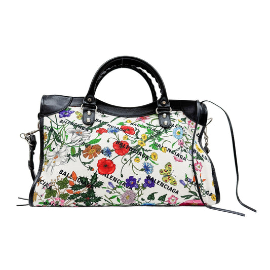 Balenciaga X Gucci Hacker Project The City Multi-Color Floral Canvas Two Way Bag