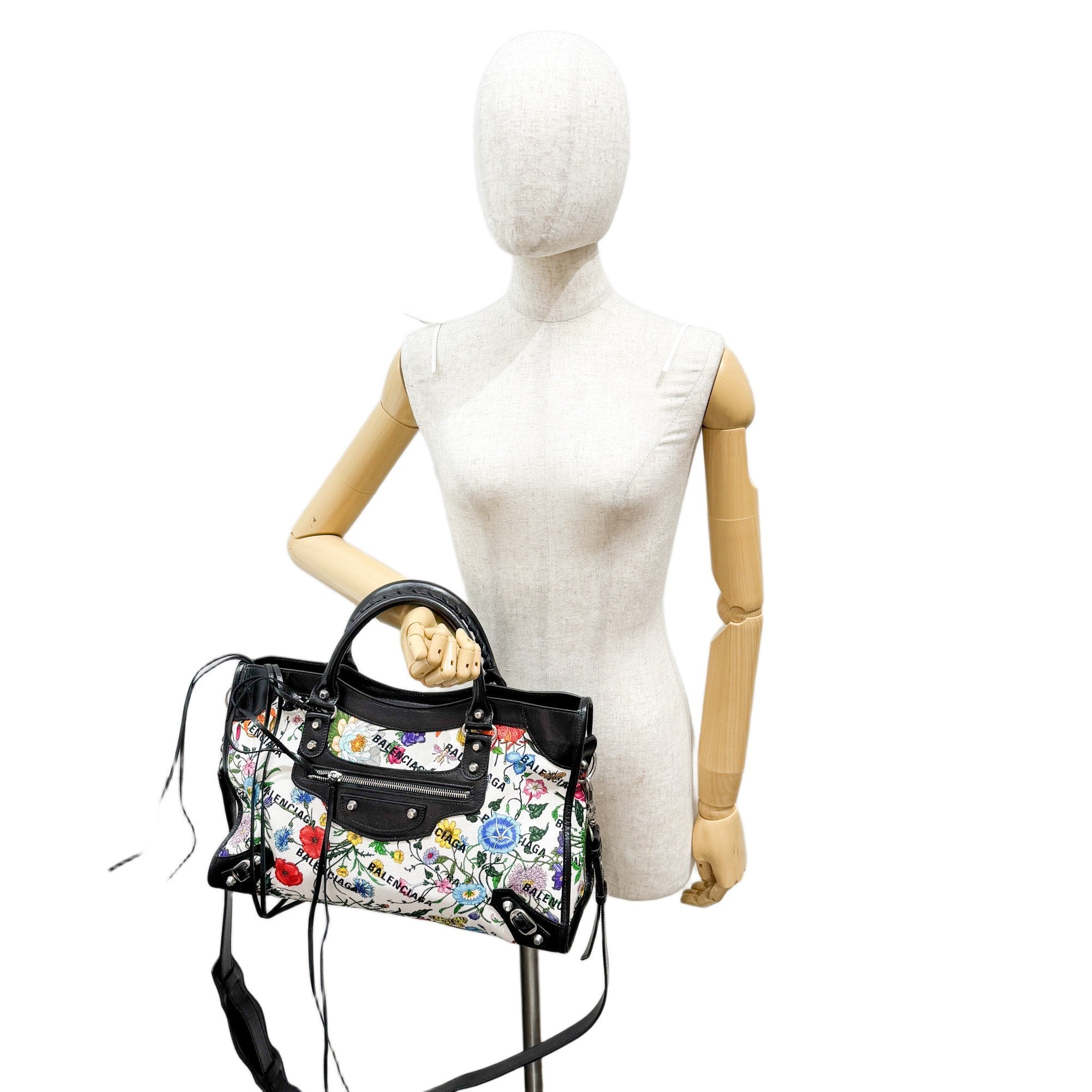 Balenciaga X Gucci Hacker Project The City Multi-Color Floral Canvas Two Way Bag