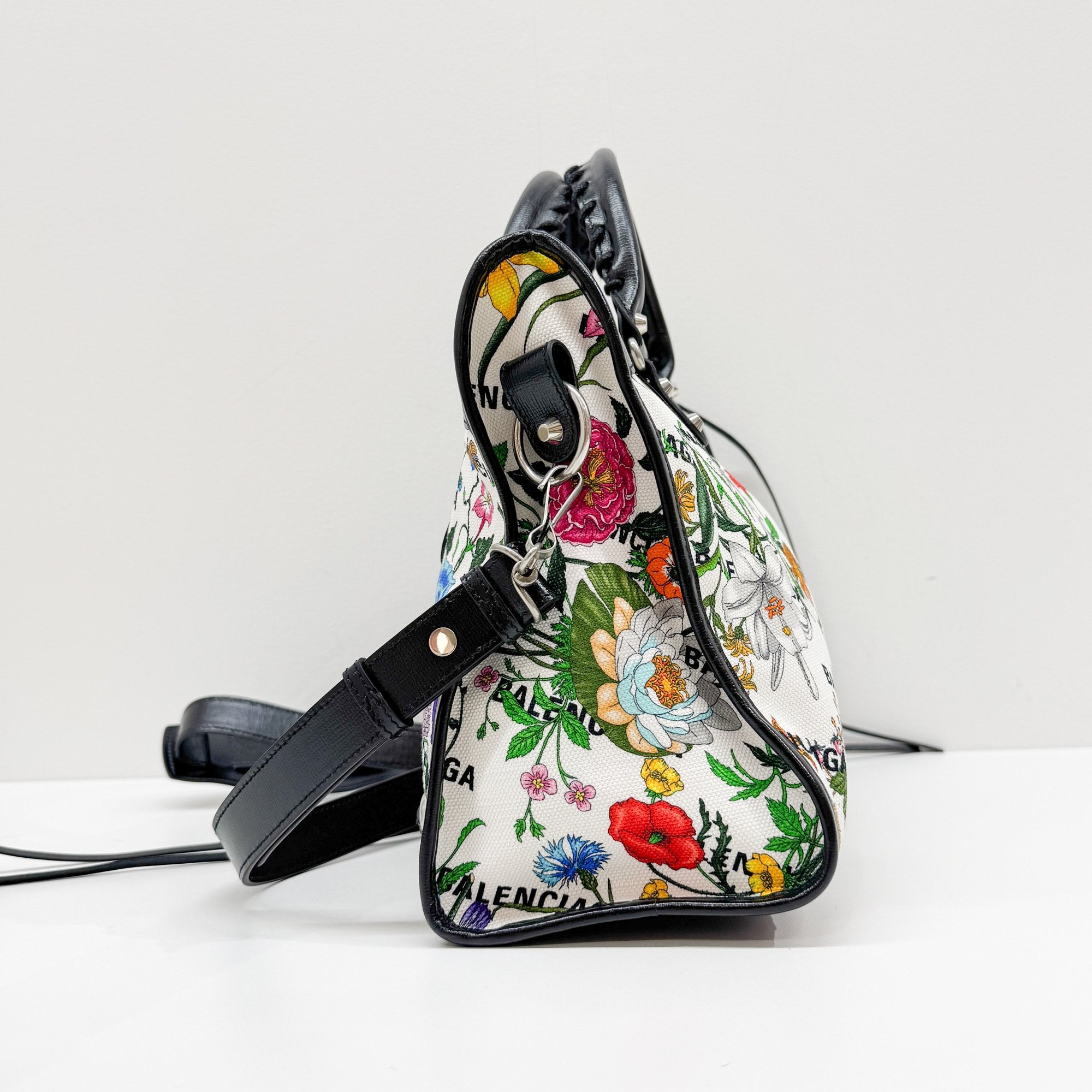 Balenciaga X Gucci Hacker Project The City Multi-Color Floral Canvas Two Way Bag